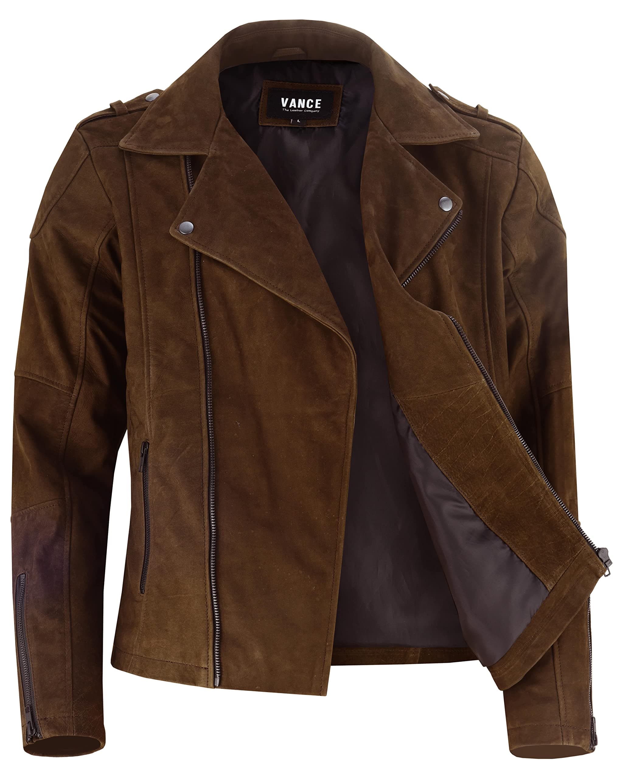 Vance The Leather CompanyMen's Genuine Leather Basic Biker Jacket Made from 100% Cowhide Leather