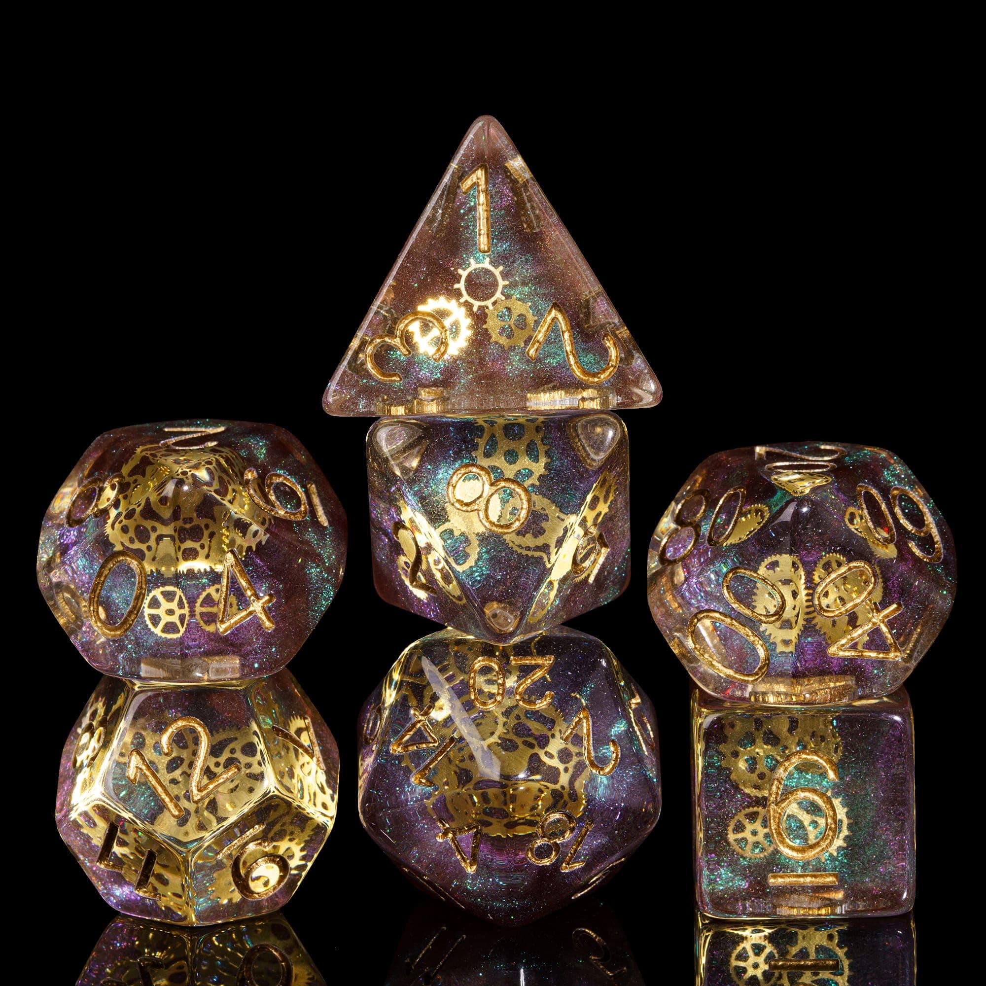 cusdie 7-Die DND Dice, Polyhedral Dice Set Filled with Gears, for Role Playing Game Dungeons and Dragons D&D Dice MTG Pathfinder