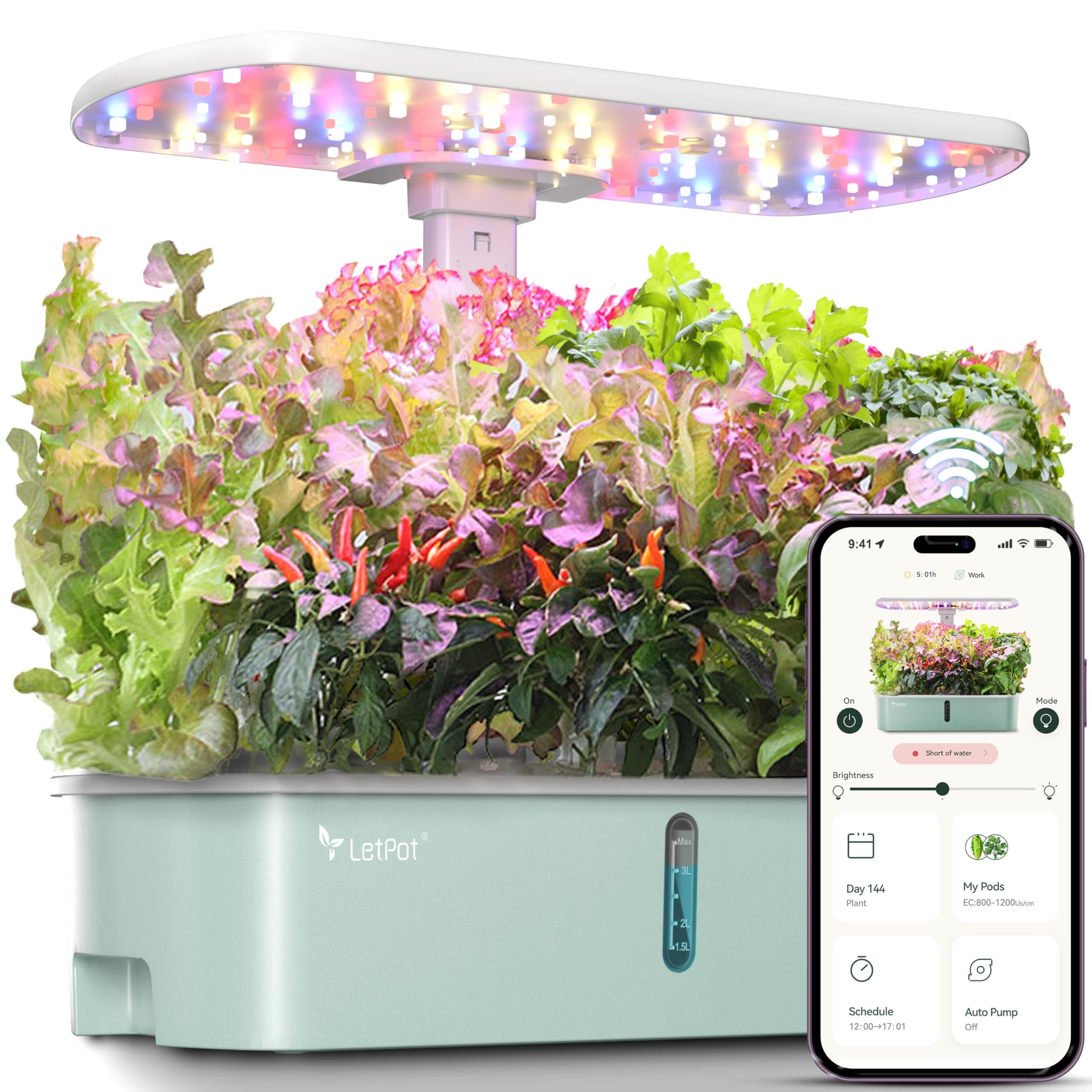 LPH-Air Hydroponics Growing System Kits, APP & WiFi Controlled Smart Indoor Garden with 24W Grow Light Full Spectrum, 10 Pods Planter Indoor Gardening for Gifts, Kitchen, Vegetable (Green)