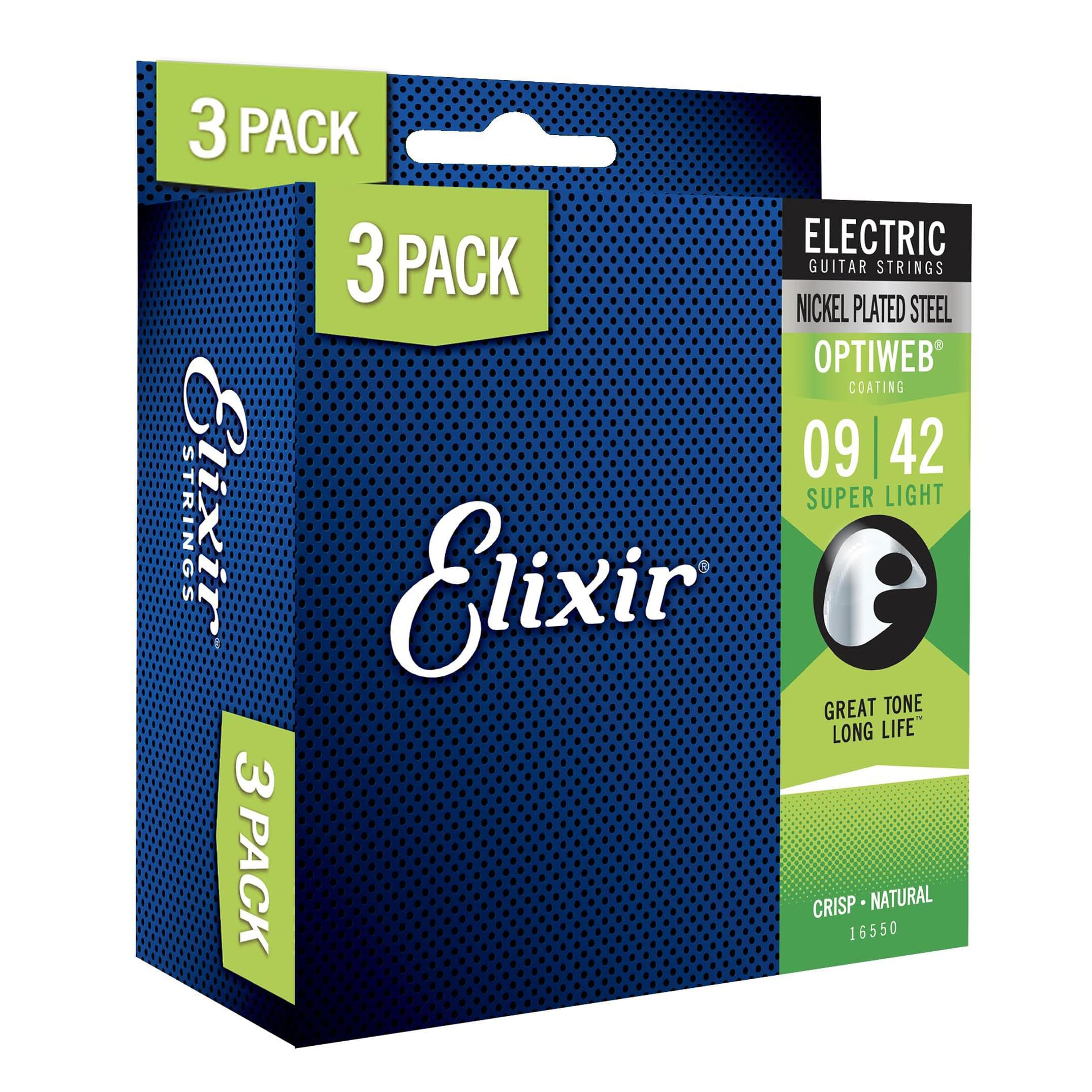 Elixir Strings - Nickel Plated Steel Electric Guitar Strings with OPTIWEB Coating - Elixir Electric Guitar Strings - 3 Pack, Super Light 9-.42