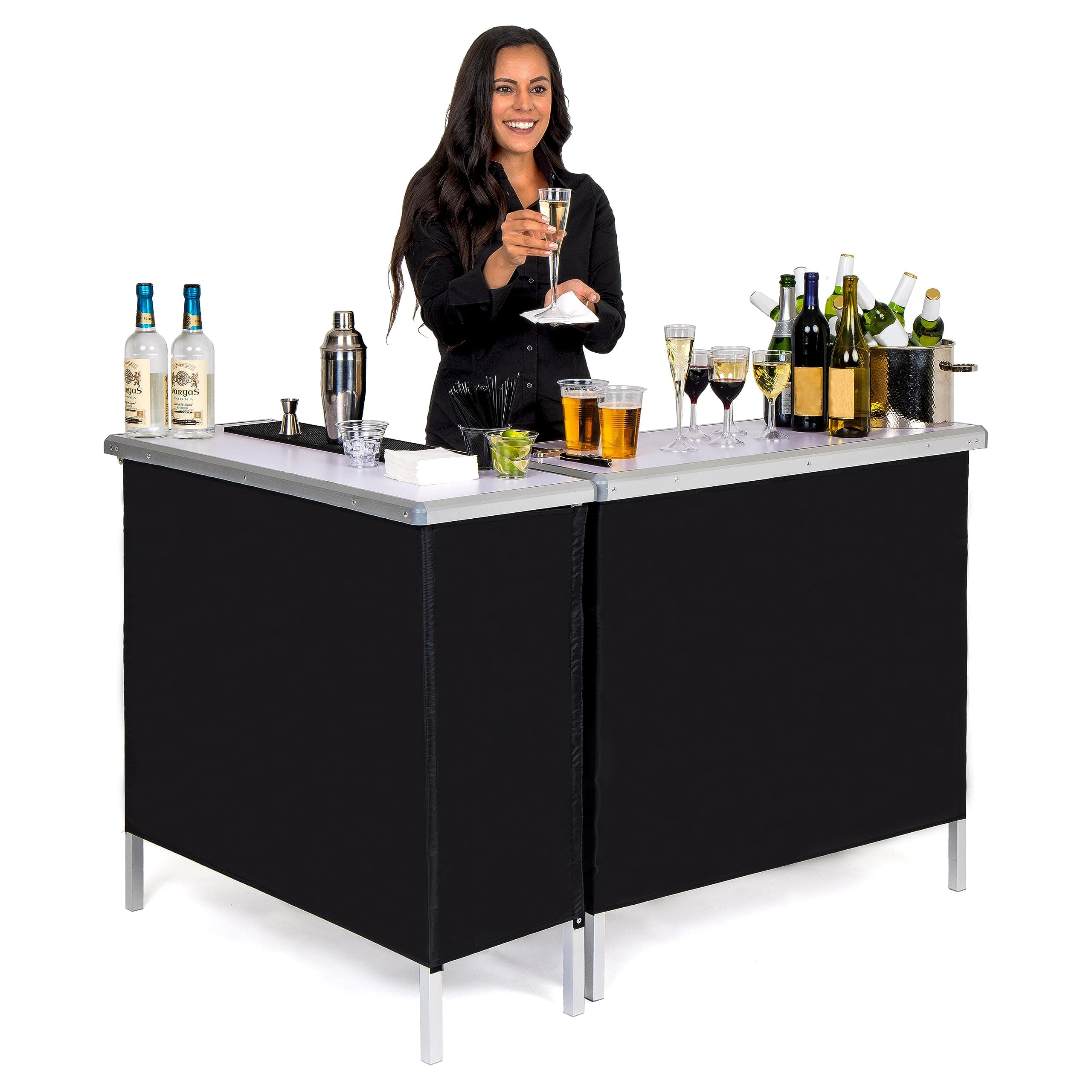 GoPong GoBar Portable Double Bar Table Set - Mobile Bartender Station for Events - Includes Carrying Case - Standard or LED