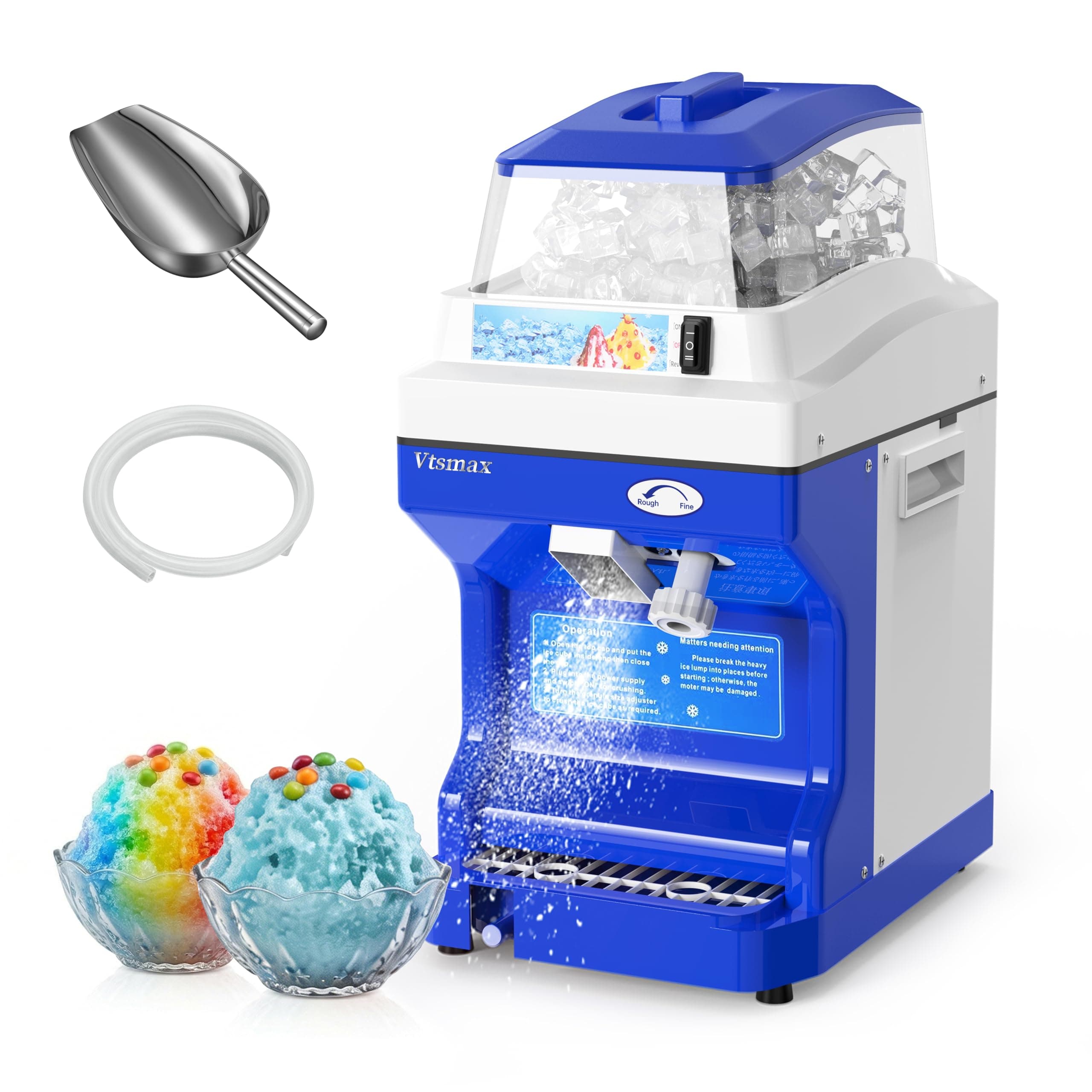 Electric Ice Shaver Machine, 300W Shaved Ice Machine, Thickness Adjustable Snow Cone Maker Machine 661LBs/hr Ice Crusher for Bar Parties Events Snack, Home and Commerical Use Blue(5.8Qt)