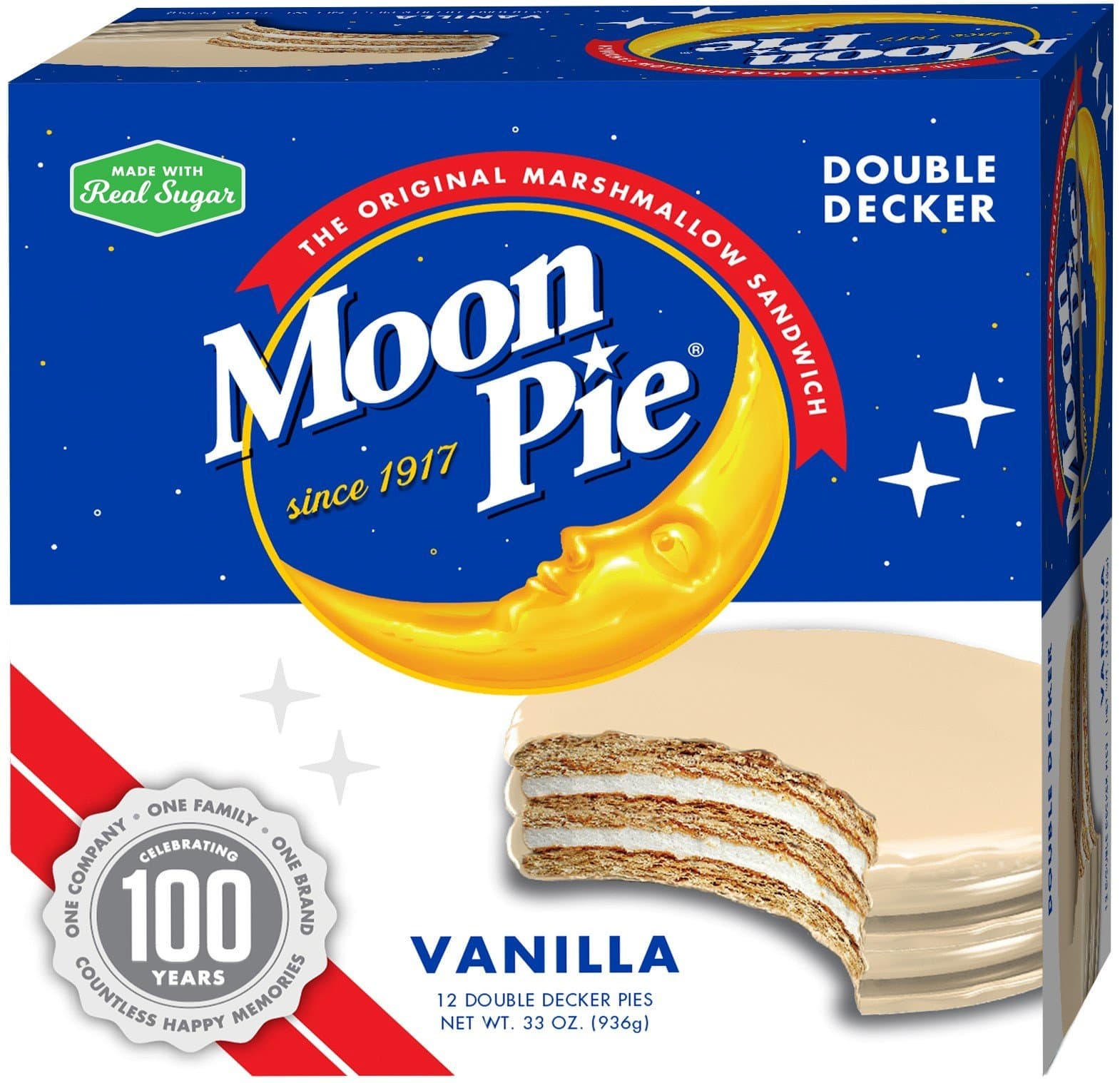 MoonPie Double Decker Vanilla Marshmallow Sandwich - 12Count Box (Pack of 6 Boxes, 72Count Total) | Double Layer Vanilla Covered Graham Cracker & Marshmallow Pie, 2 Ounce (Pack of 6)