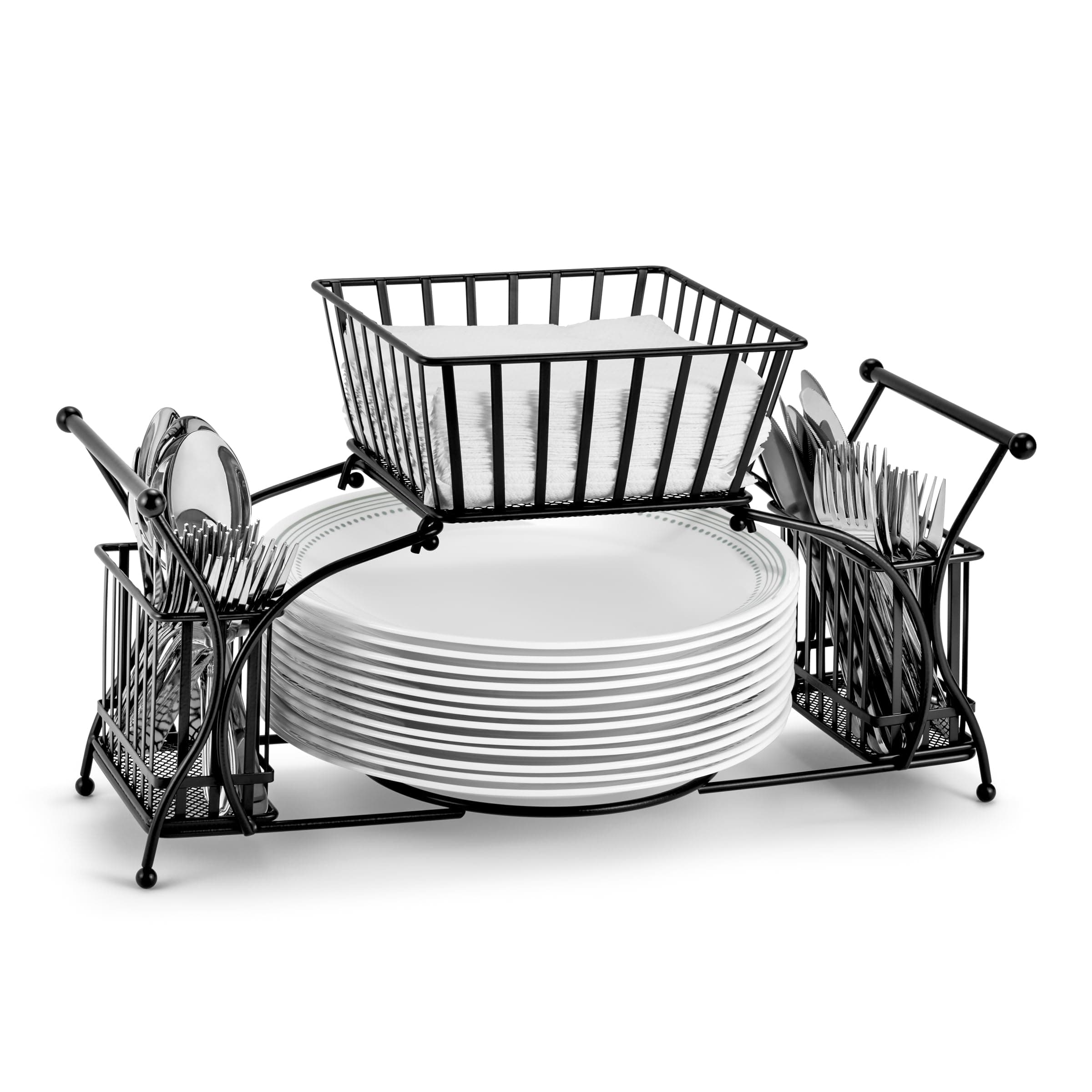 Sorbus Utensil Caddy — Use for Napkin, Cutlery, Plate Holder — Stackable Flatware Caddy, Tabletop Organizer — Ideal for Dining Table, Party, Buffet, Kitchen, Entertaining (Black)