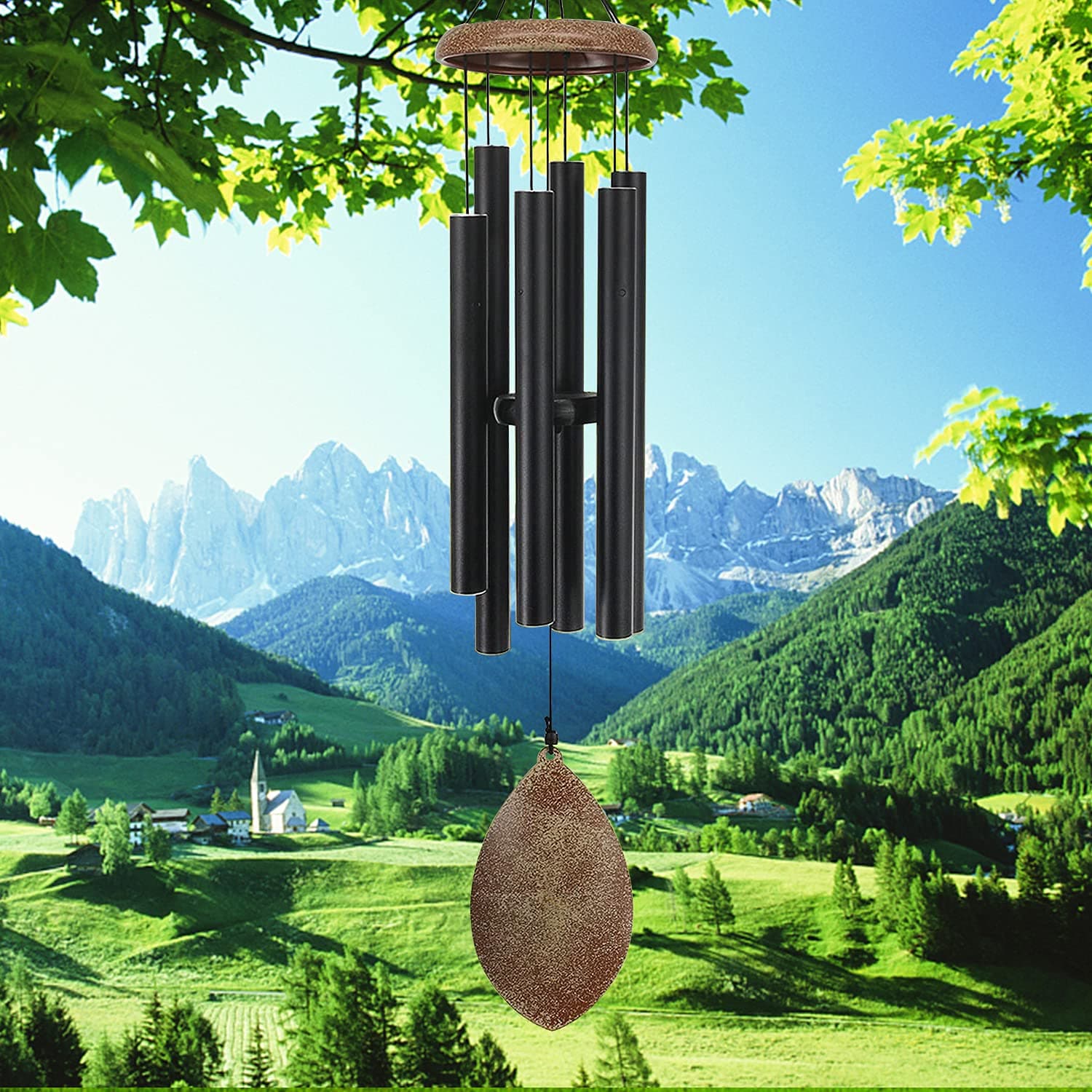 Wind Chimes for Outside Deep Tone, 35 Inch Wind Chimes Outdoor Tuned Soothing Melody, Memorial Wind Chimes Gifts for Mom, Sympathy Wind Chimes Outdoor Decoration, Patio, Garden, Yard. Black