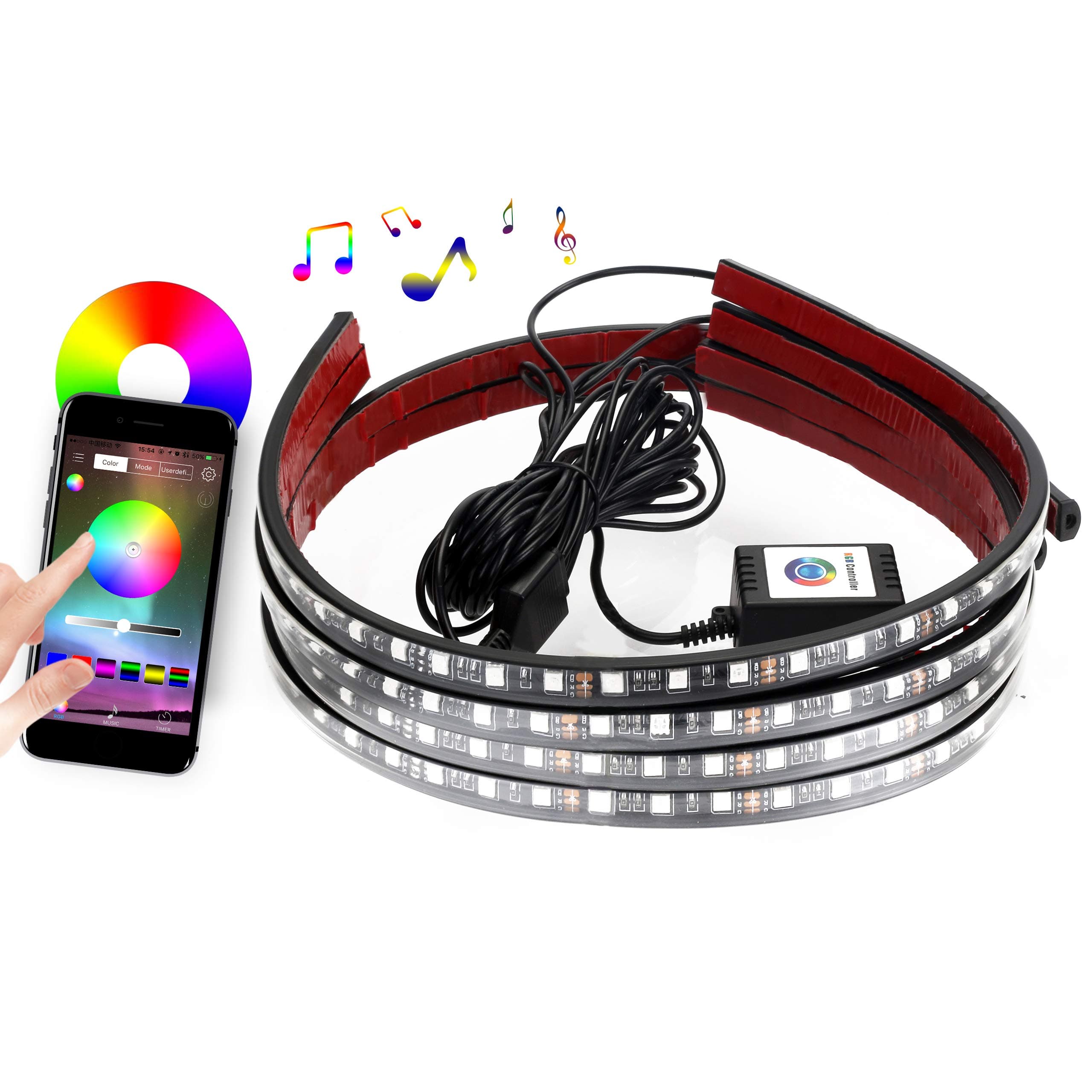 DITRIO 4Pcs Car LED Underglow/Underdash/Glow/Undercar Lights Kit, Interior Dash Lights Strip, RGB Multicolor Neon Underbody System Lights With APP BT for iPhone Android (Pack of 4)