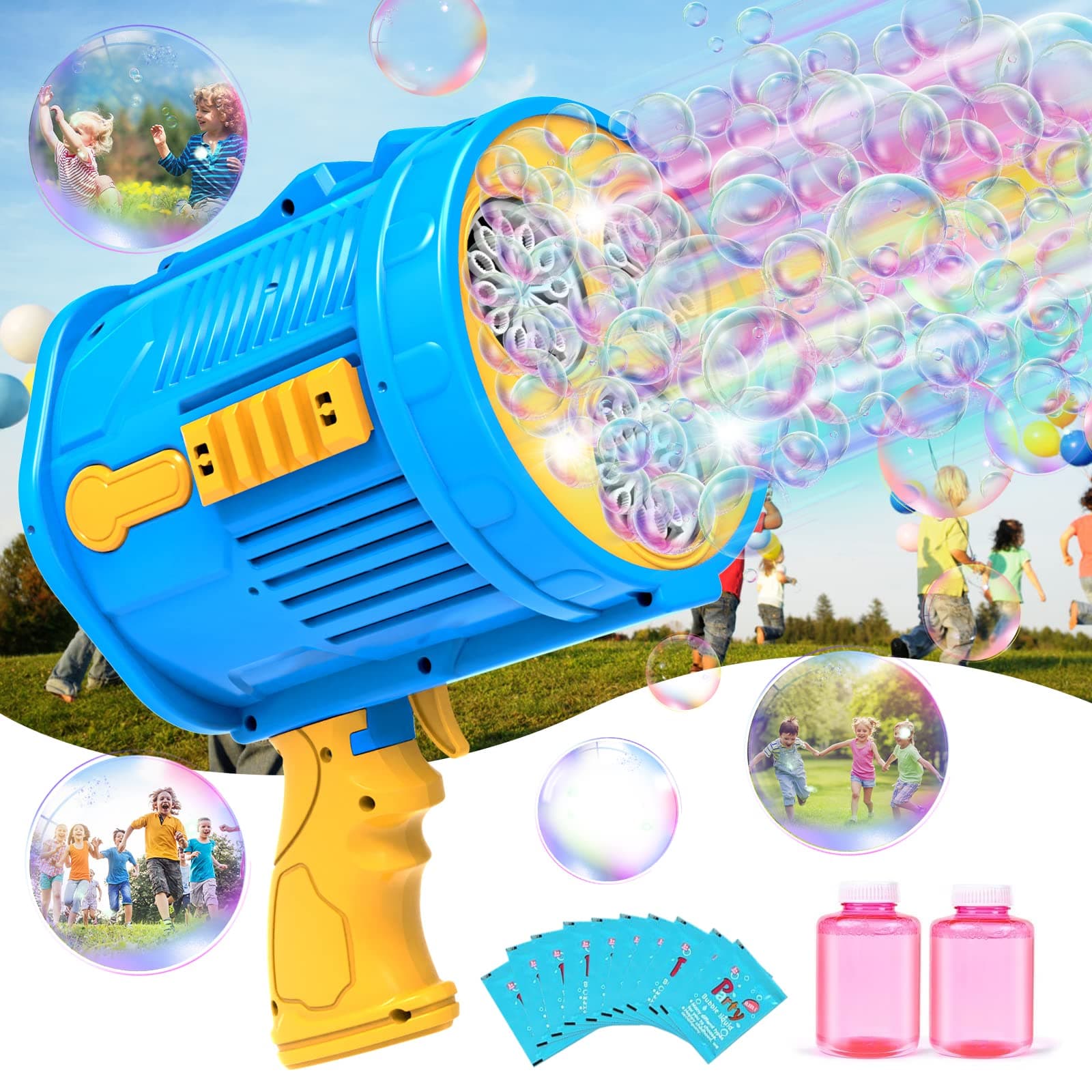 Automatic Christmas Bubble Machine Gun, 36 Holes Bubble Blaster Gun with LED Lights -Outdoor Indoor Bubble Gun Toy Gift for Kids Adults Birthday, Wedding, Holiday, Christmas Party Favor