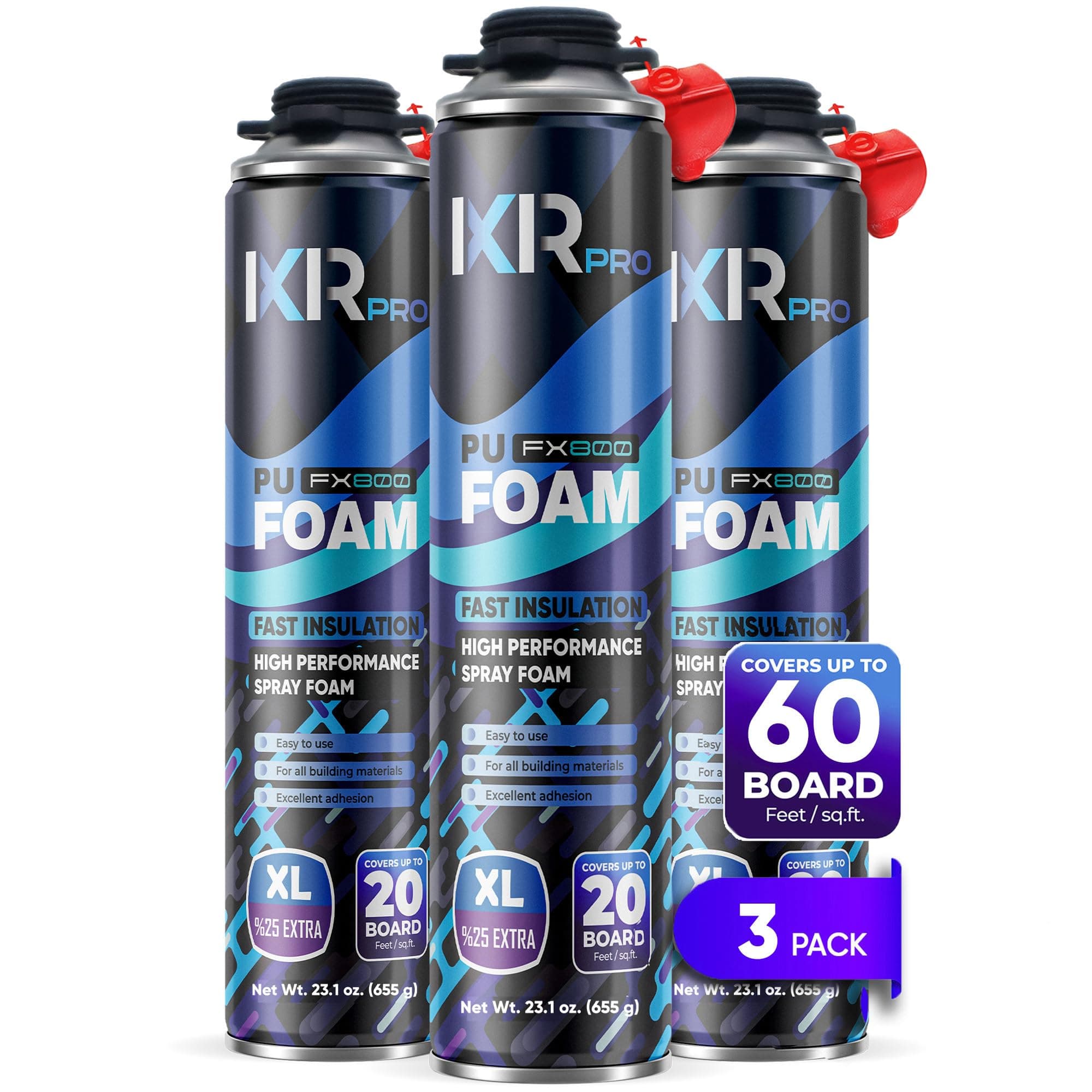 Spray Foam Insulation Can (3 x 23.1 oz. / 655 g) Expanding Foam Sealant, Spray Insulation, Closed Cell Spray Foam Insulation, High Density Spray Foam, Walls Ceiling Windows Doors