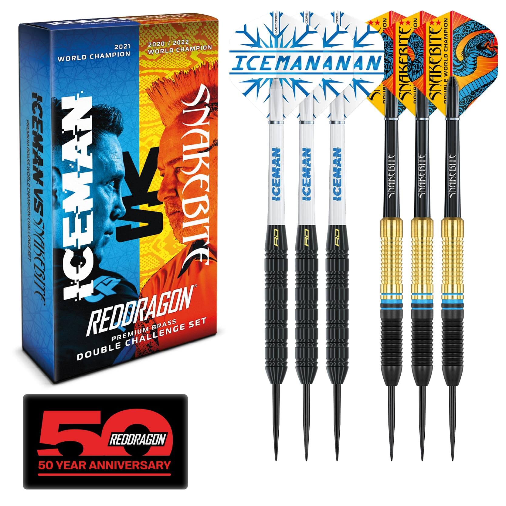 Darts - Peter Wright 'Snakebite' v Gerwyn Price 'Iceman' DWC - Professional Brass Darts Set with Dart Flights and Shafts (Stems)
