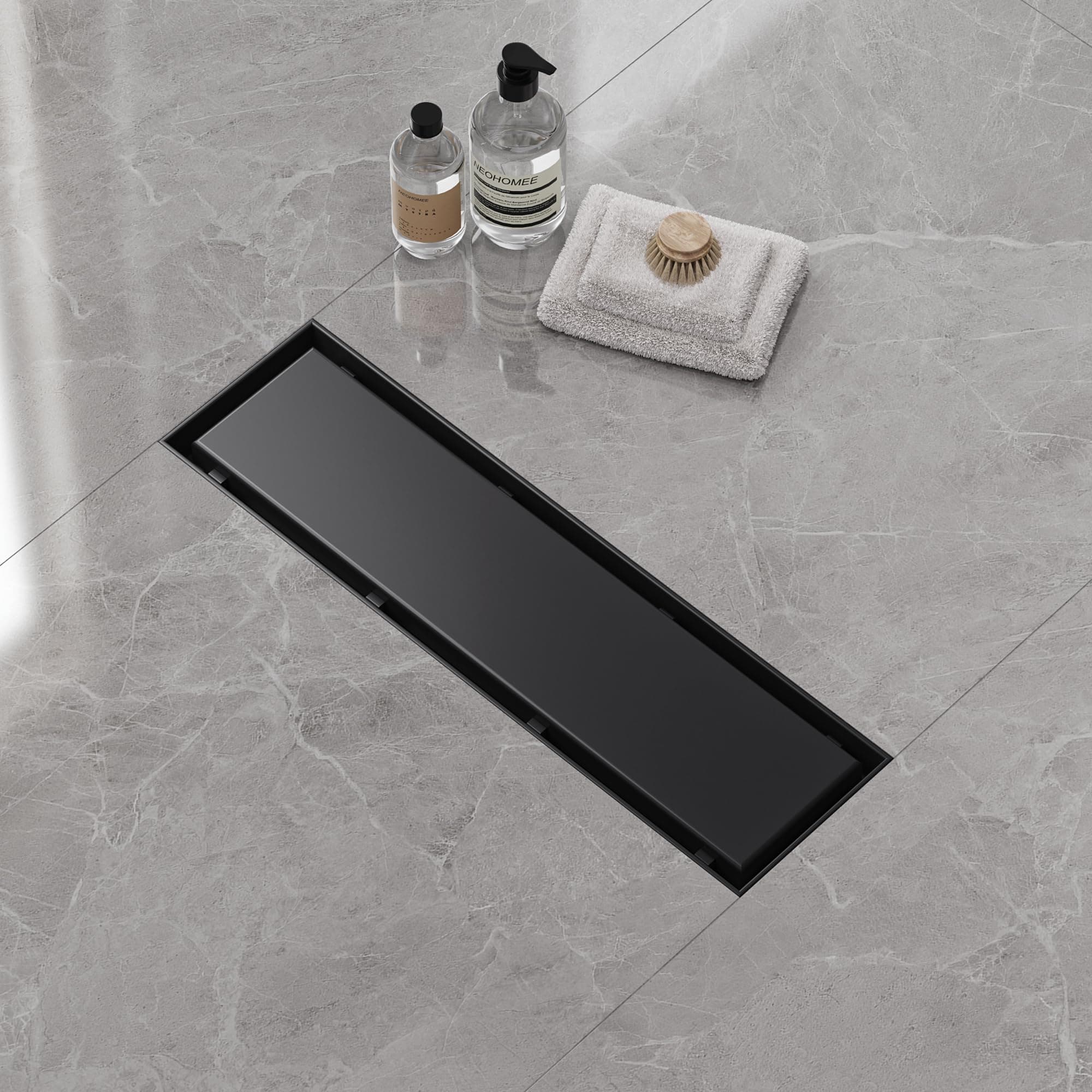Neodrain 12 in Matte Black Linear Shower Drain- with 2-in-1 Flat & Tile Insert Cover, 304 Stainless Steel Rectangle Shower Floor Drain,Floor Shower Drain