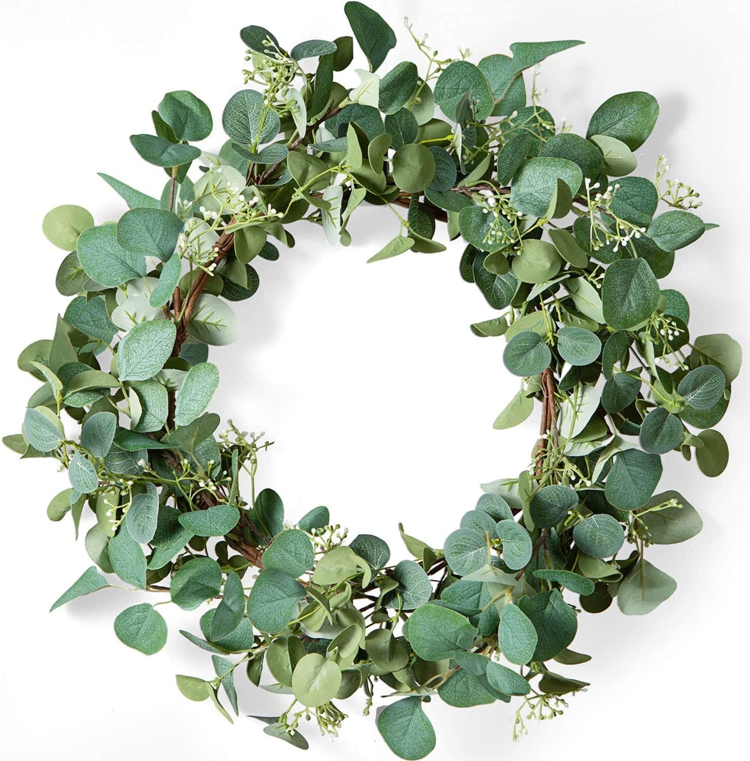 50cm Artificial Eucalyptus Wreath for Front Door Fall Wreath Green Leaf Wreath for Window Home Porch Farmhouse Patio Garden Decor (Green)