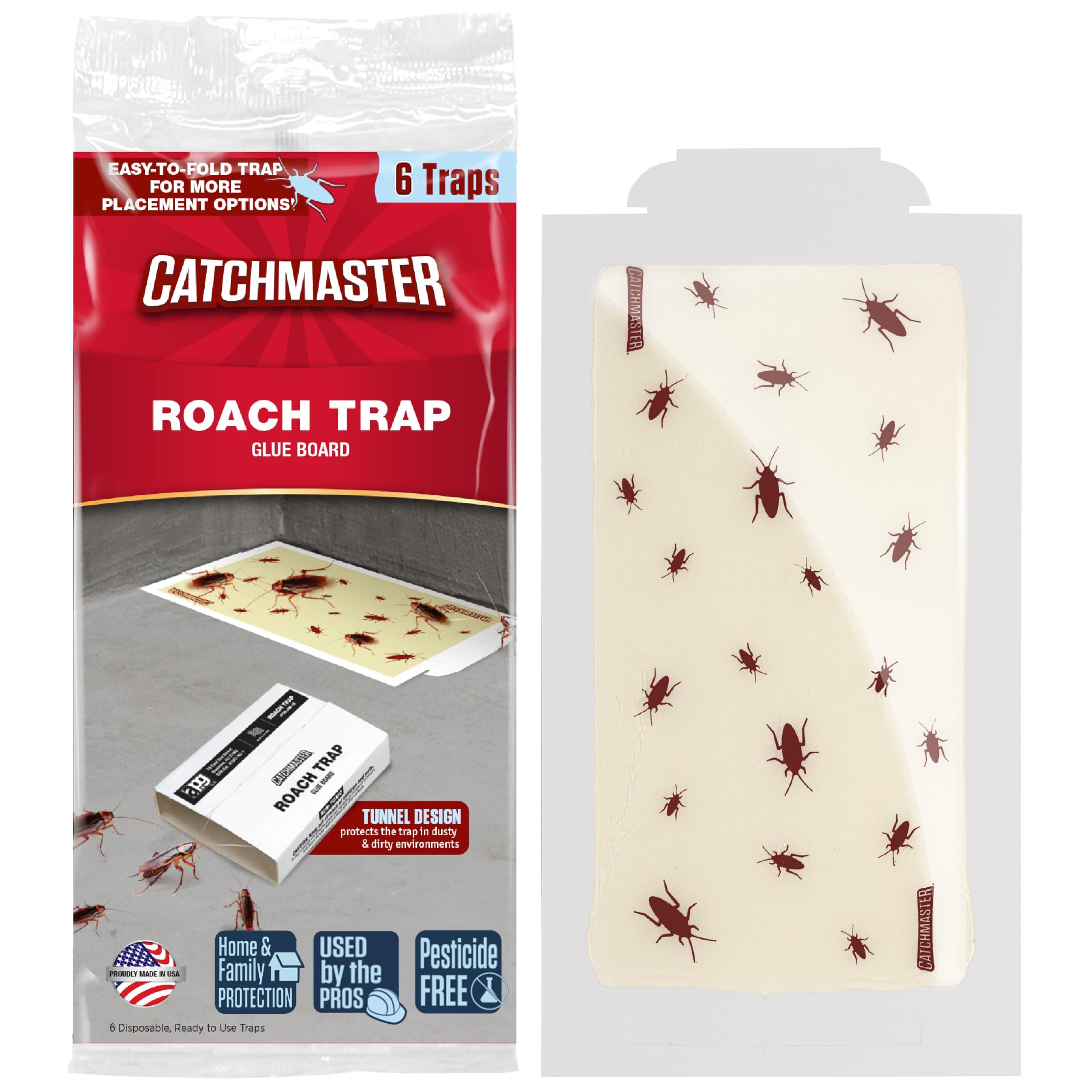 Roach Trap Glue Boards 6-Pk, Adhesive Bug Catcher, Insect & Roach Killer, Scorpion, Spider, Cricket, & Cockroach Traps for Home, Bulk Glue Traps for House & Garage, Pest Control for Home