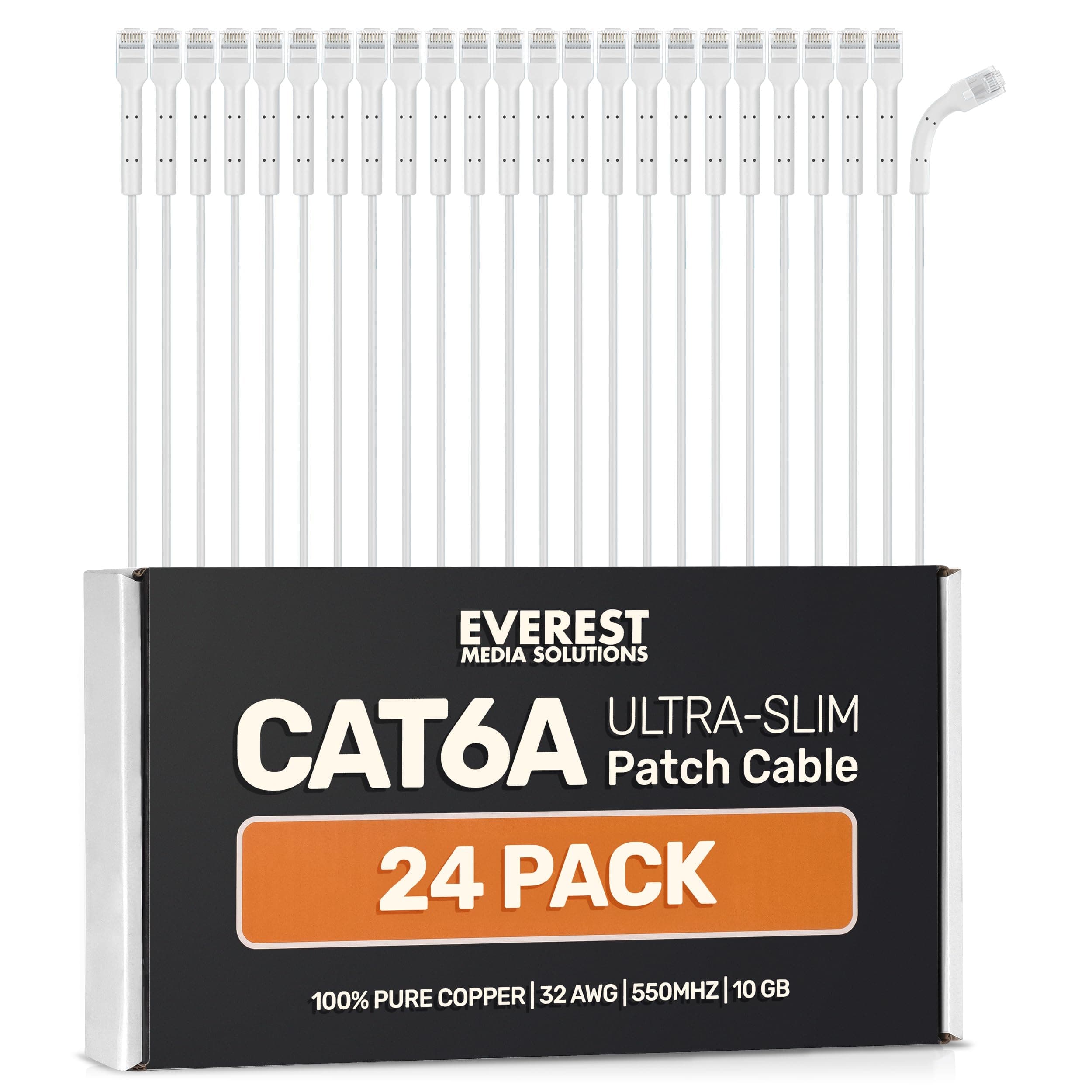 10-Pack Cat6A Ultra-Slim Patch Cables -1ft (White)