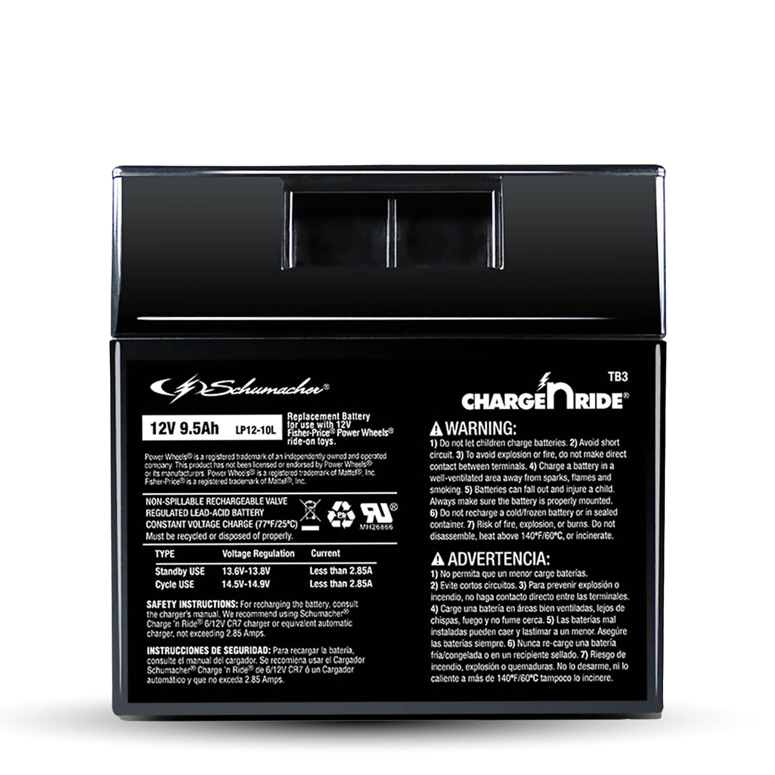 Charge ‘n Ride Rechargeable Replacement Battery for Ride-on Toys, Compatible with Fisher-Price Power Wheels, 12V, 9.5 Amp Hours, TB3