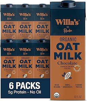 Organic Chocolate Unsweetened Cacao Oat Milk 32 oz – 50% Less Sugar, Non-GMO, Bobby Approved, Shelf Stable, Non-Dairy, Whole Grain Oats, No Oil, No Gums – 6 Pack