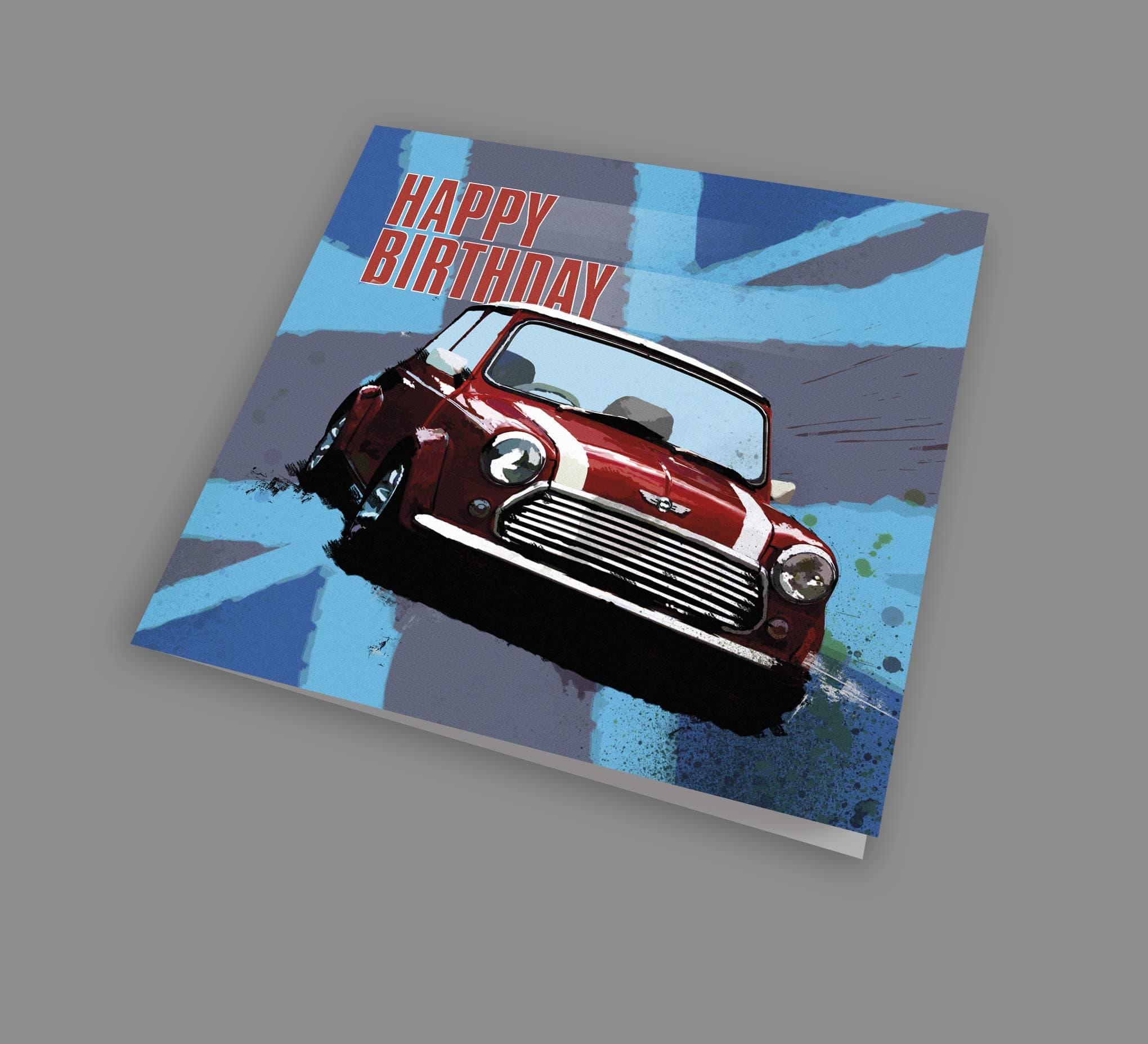 The Union Jack Mini Cooper Birthday Card