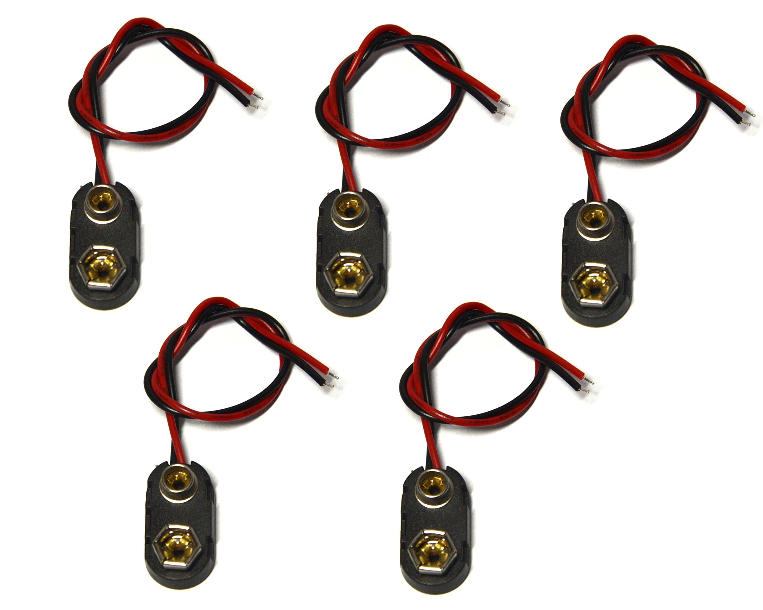 (Pack of 5) I-Type 9V Battery Connector, 9 Volt Battery Clip, 9V Battery Clip Connector with Wire and Hard Buckle Plastic Housing