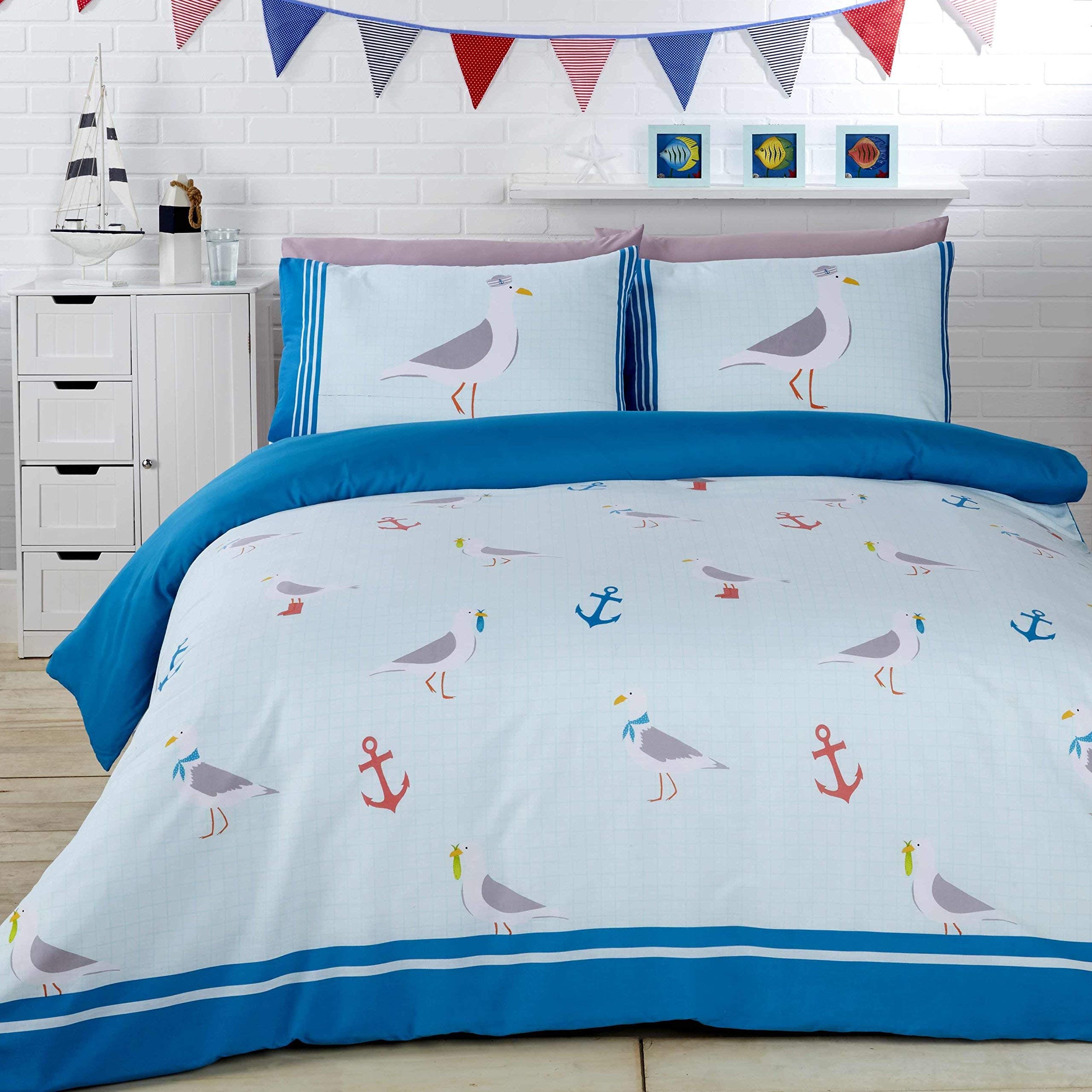 Rapport Home Seagulls Duvet Set, Polyester-Cotton, Multi-Colour, 200 x 200 x 1 cm