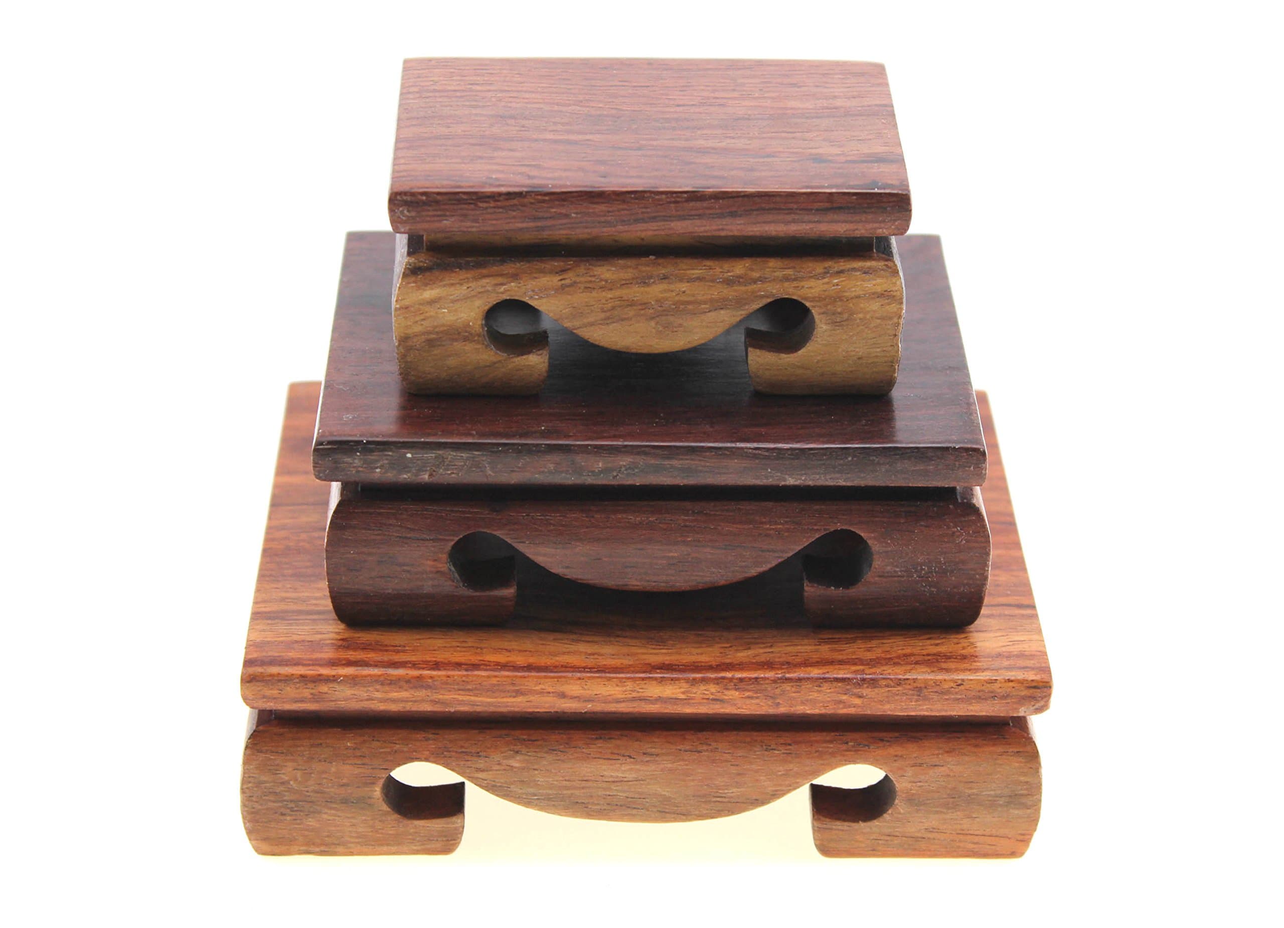 Oriental Furniture Display Stand Wooden Rectangle Rectangular Shape Solid Rosewood Wood Display Base Holder for Small Little Things Statues Items Home Decoration Include 3 Stands/Set