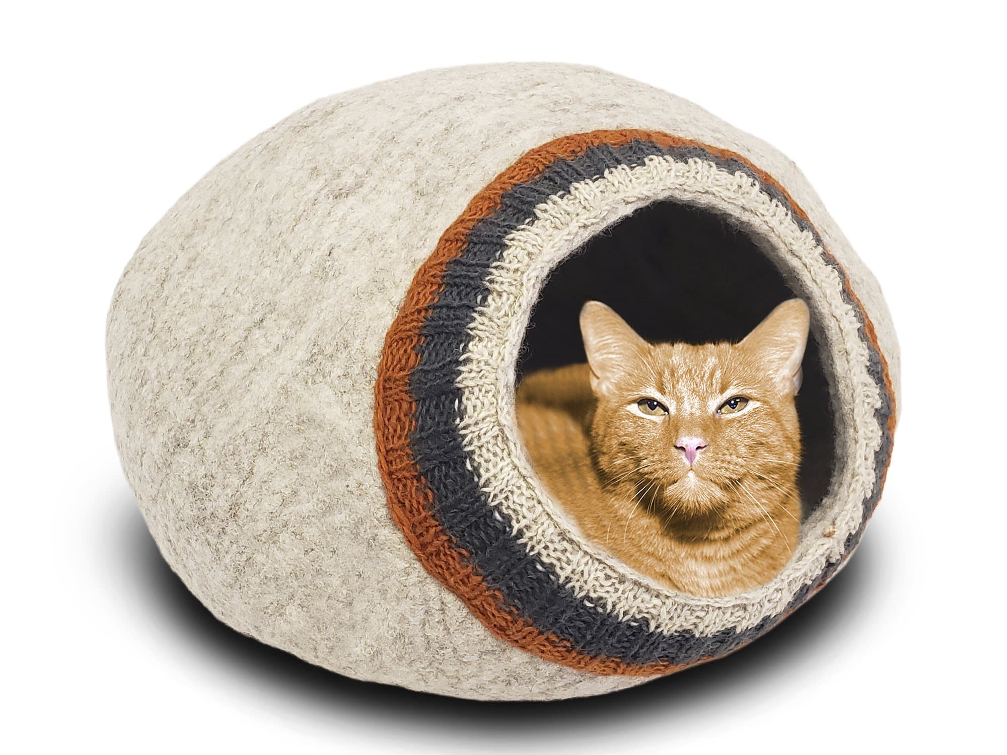 MEOWFIA Premium Felt Cat Bed Cave (Medium) - Eco-Friendly 100% Merino Wool Cat Bed (L.Gray/K/Med)