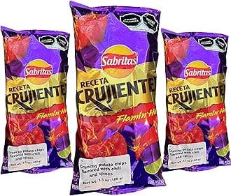 Receta Crujiente Flamin' Hot (3 Pack) 3.5 oz - Mexican Large Chips - Botanas Mexicanas Bolsa Grande