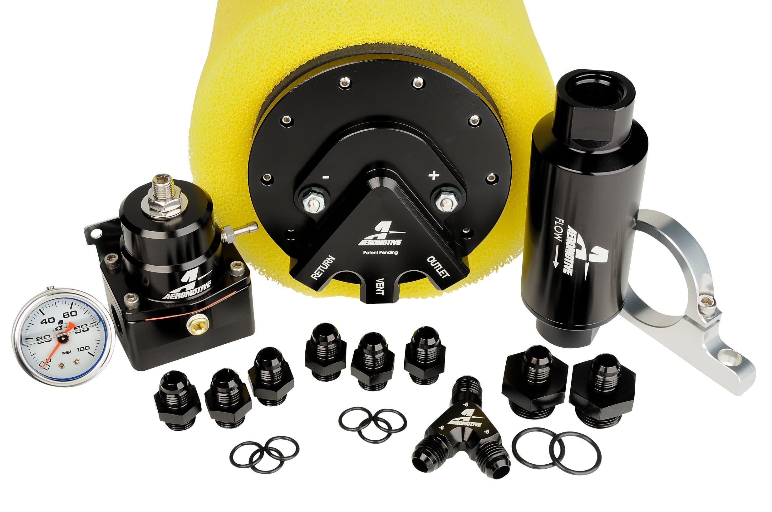 Aeromotive 17164 Fuel System, Phantom 340, Return Style(Phantom 340, Filter, Filter Bracket, Regulator, Wiring Kit, Fittings, Y-Block, Gauge)