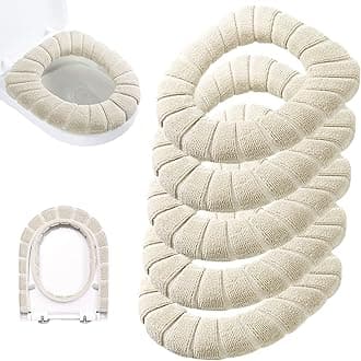 Legigo 5 Pack Thicker Bathroom Toilet Seat Cover Pads- Soft Warmer Toilet Seat Cushion Cover Stretchable Washable Fiber Cloth, Easy Installation Comfortable Toilet Lid Seat Cover(Pumpkin-Beige)