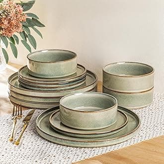 AmorArc Ceramic Dinnerware Sets, Handmade Reactive Glaze Stoneware Plates and Bowls Sets,Highly Chip and Crack Resistant | Dishwasher & Microwave Safe Dishes Set, Service for 4 (12pc)