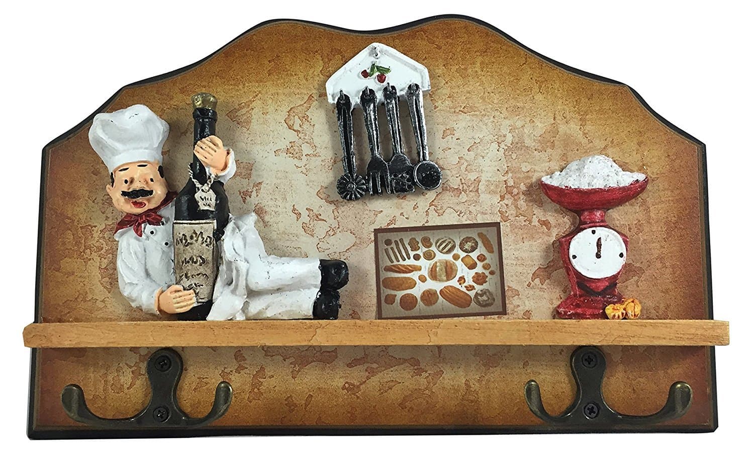 Wall Decor Decorative Plaque w/Key Hooks - #1 Wedding, Home, or Housewarming Gift! - Hook Rack & Keychain Holder for Kitchen & Entryway - Chef, Vintage, Rose, or Lemon (Italian Chef)