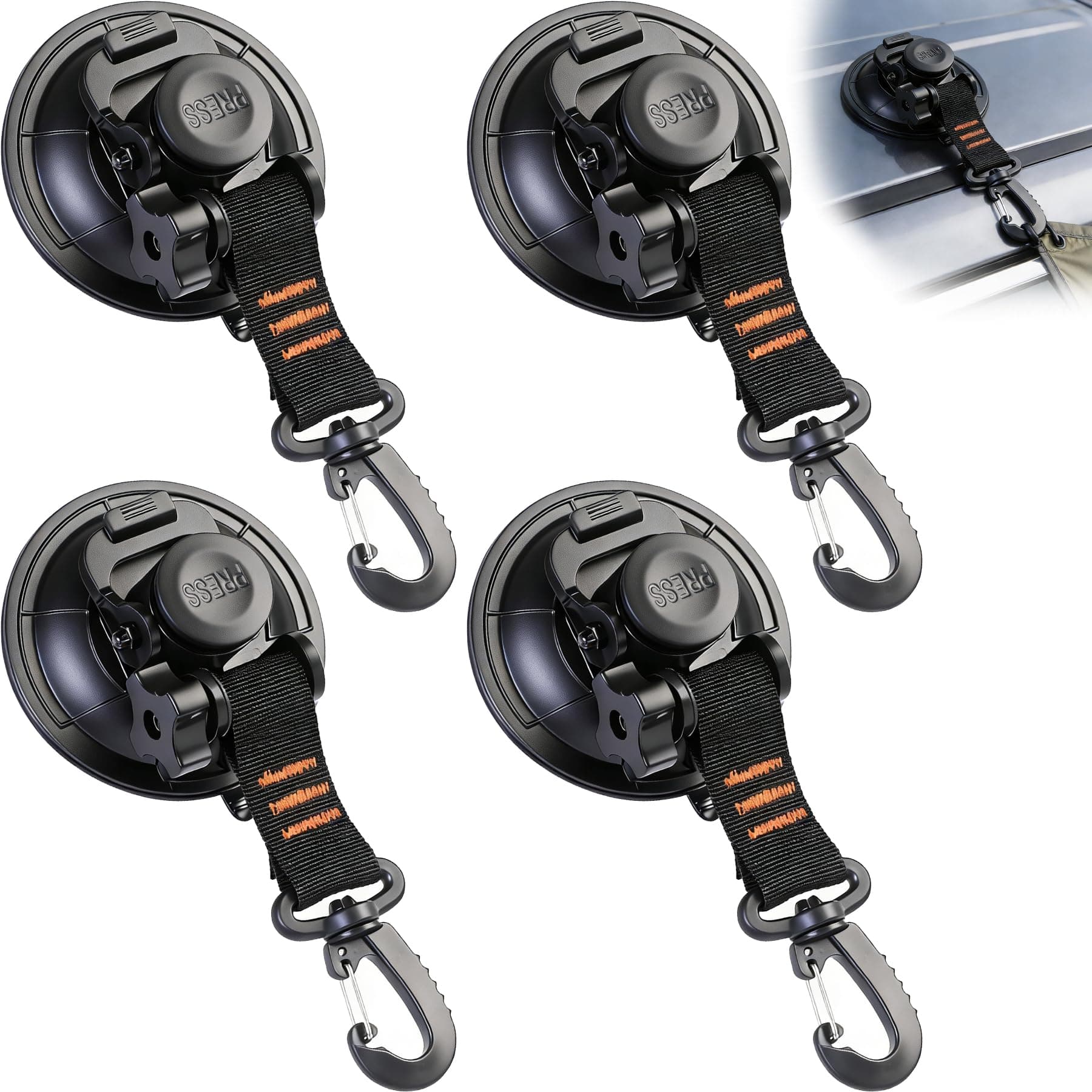REDCAMP Heavy Duty Suction Cup Anchor with Securing Hook Tie Down, Removable Camping Tarp Accessory as Car Side Awning, 2 Pieces/4 Piecces/6 Piecces/8 Piecces