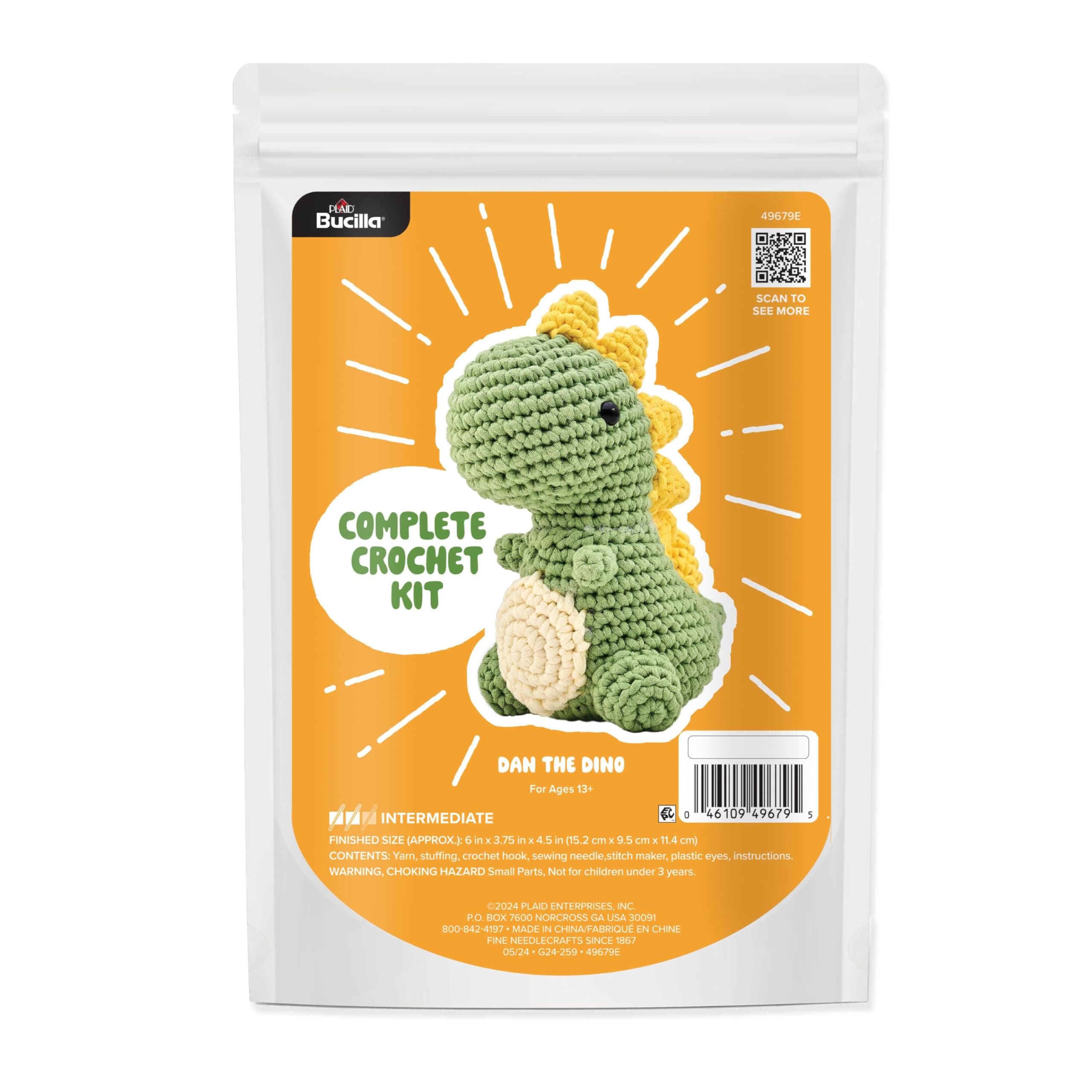 Bucilla Complete Crochet Kit, Dan The Dino, 5"
