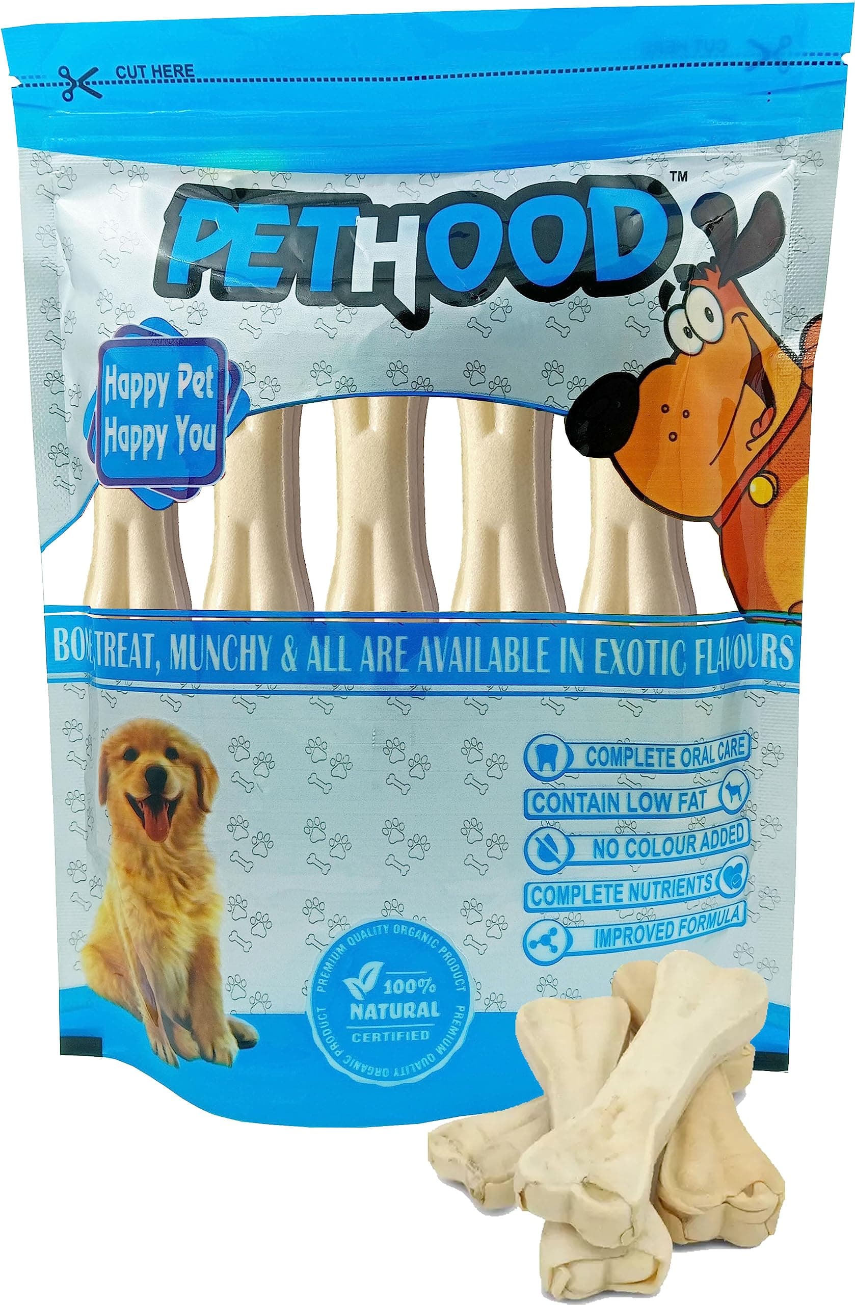 PETHOOD Rawhide Dog Chew Bone 5 Inches - 5 Pc Pack, Chicken Flavour Treats, Bones for Adult Dogs | for All Breeds | No Colour Added | Protein Rich, Low Fat