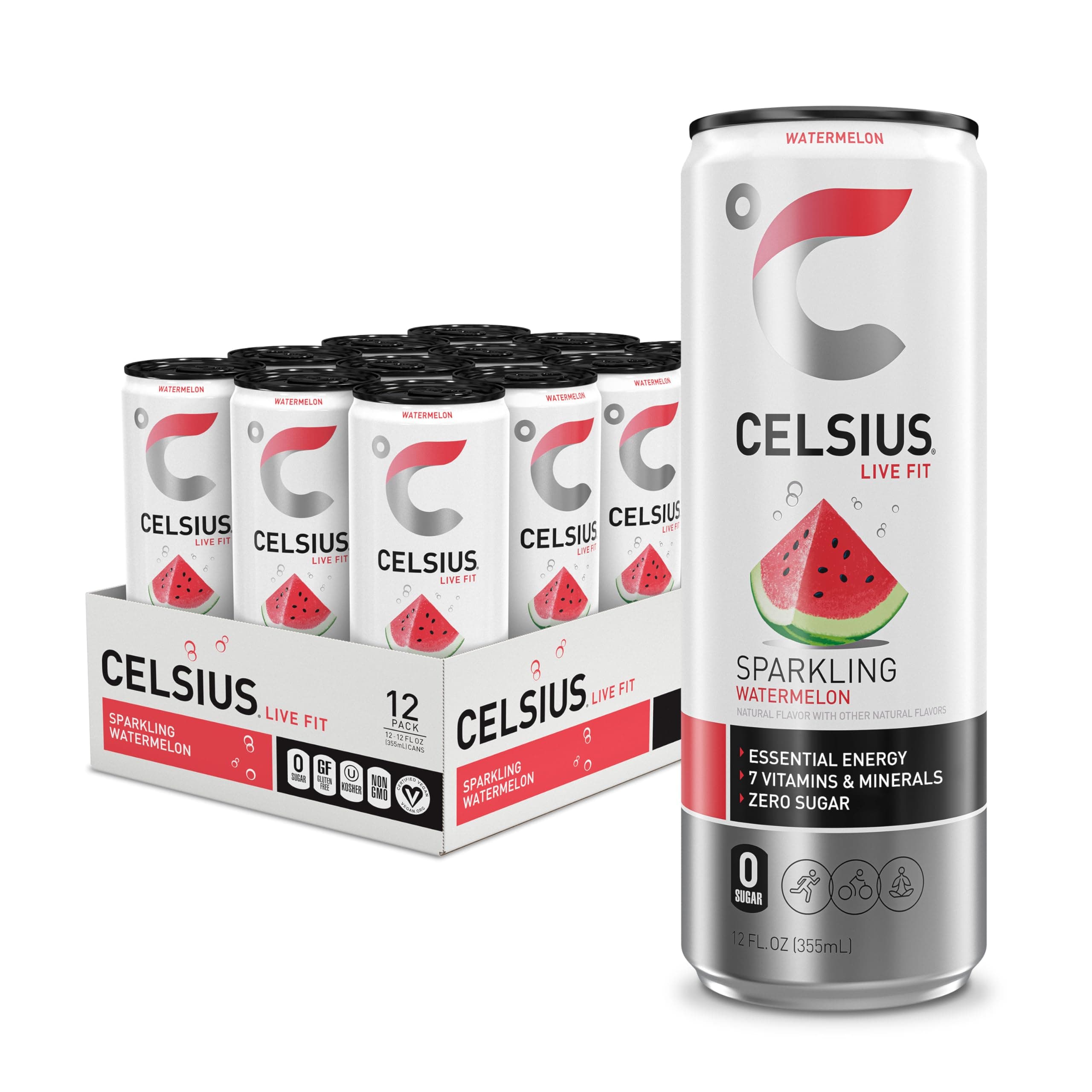 CELSIUS Sparkling Watermelon, Sugar Free Energy Drink, 12 Fl Oz (Pack of 12)