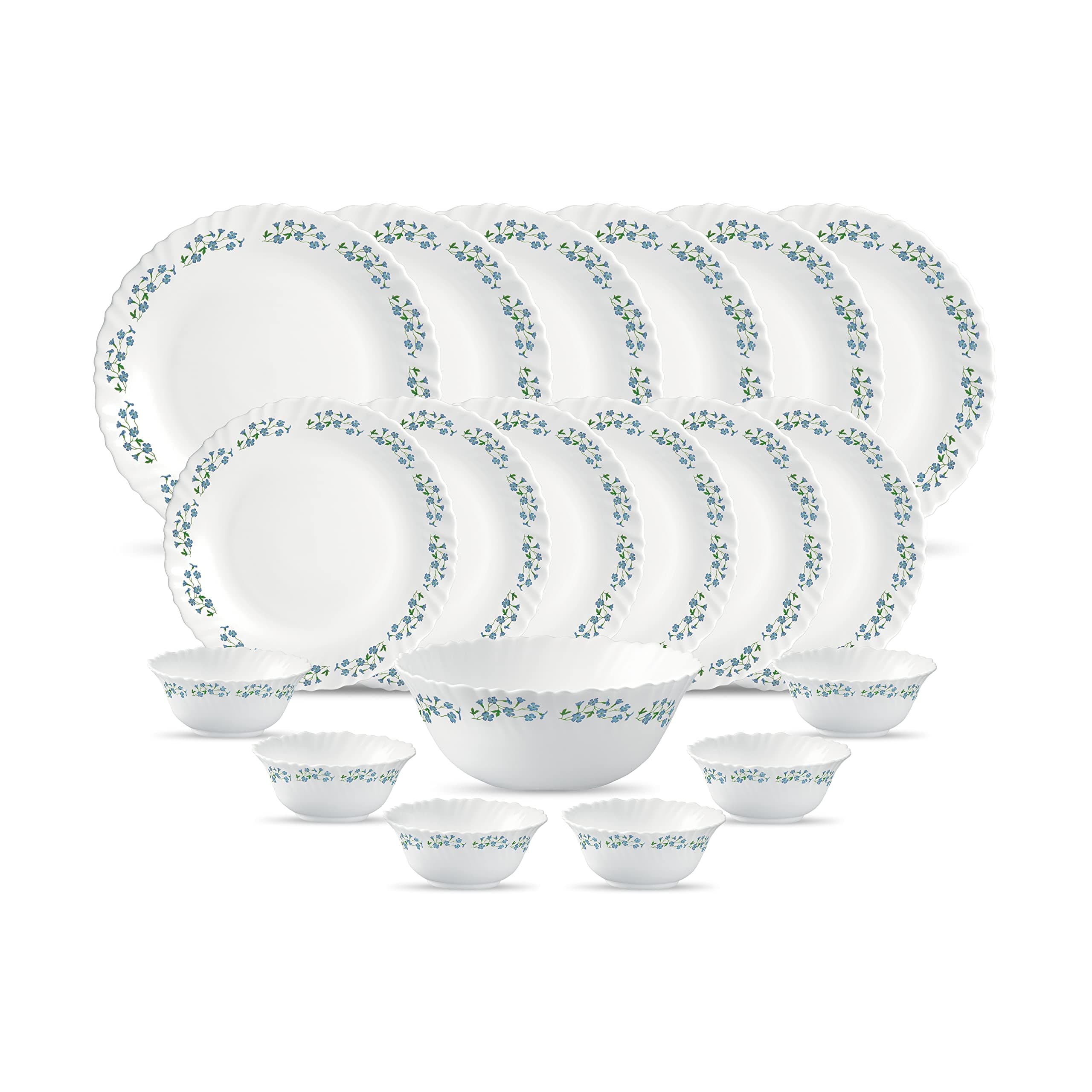 La Opala Diva, Classique Collection, Opal Glass Dinner Set 19 pcs, Lavender Dew, White