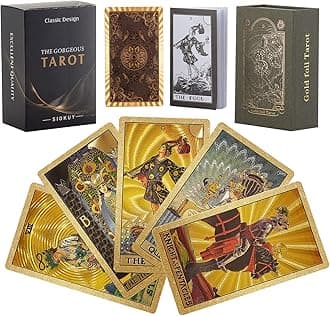 SIOKUY Tarot Cards Deck, Luxury Tarot Card Deck, Splendid Classic Tarot Deck, Durable Waterproof Gold Foil Tarot Decks for Beginners (Black Gold)