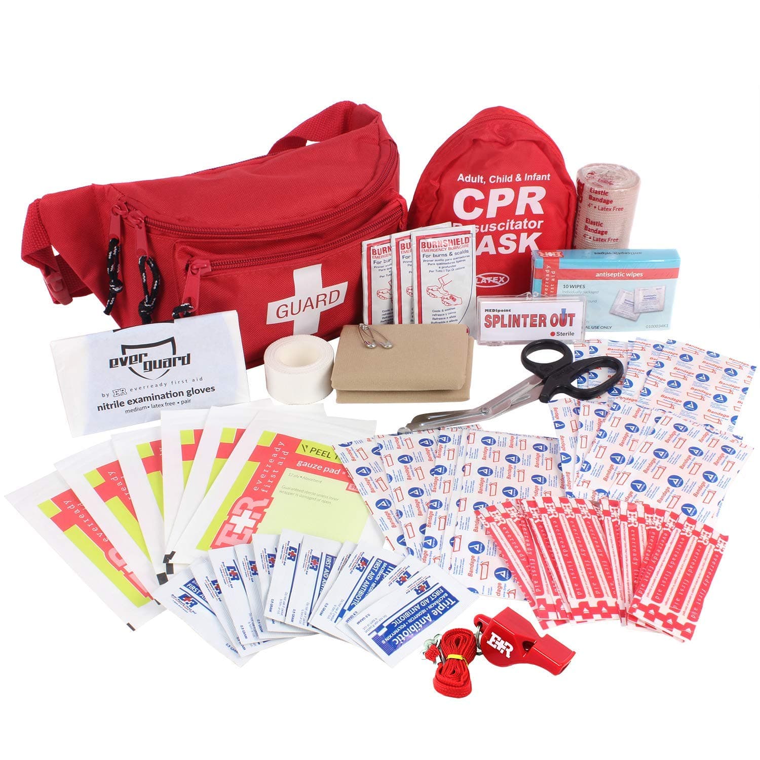 Fanny Pack/Hip Pack, Fully Stocked First Aid Kit with Adult & Infant CPR Combo Masks (72 Piece Set)