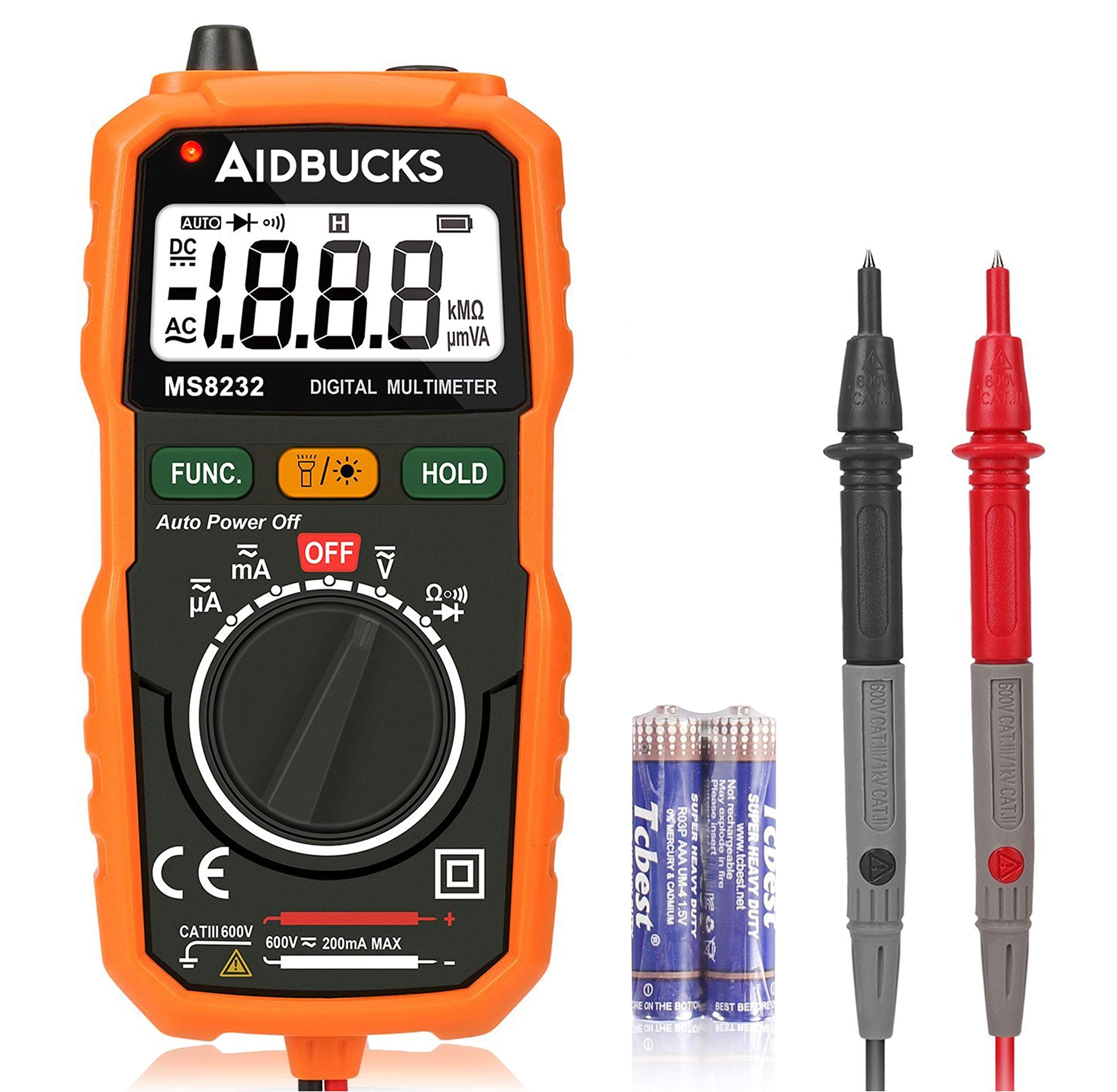 Digital Multimeter Auto Ranging Non Contact Voltage Detector Electrical Multi Circuit Volt Ohm Tester AC/DC Battery Tester Ammeter Voltmeter Current Continuity Resistance Test Meter by Aidbucks MS8232