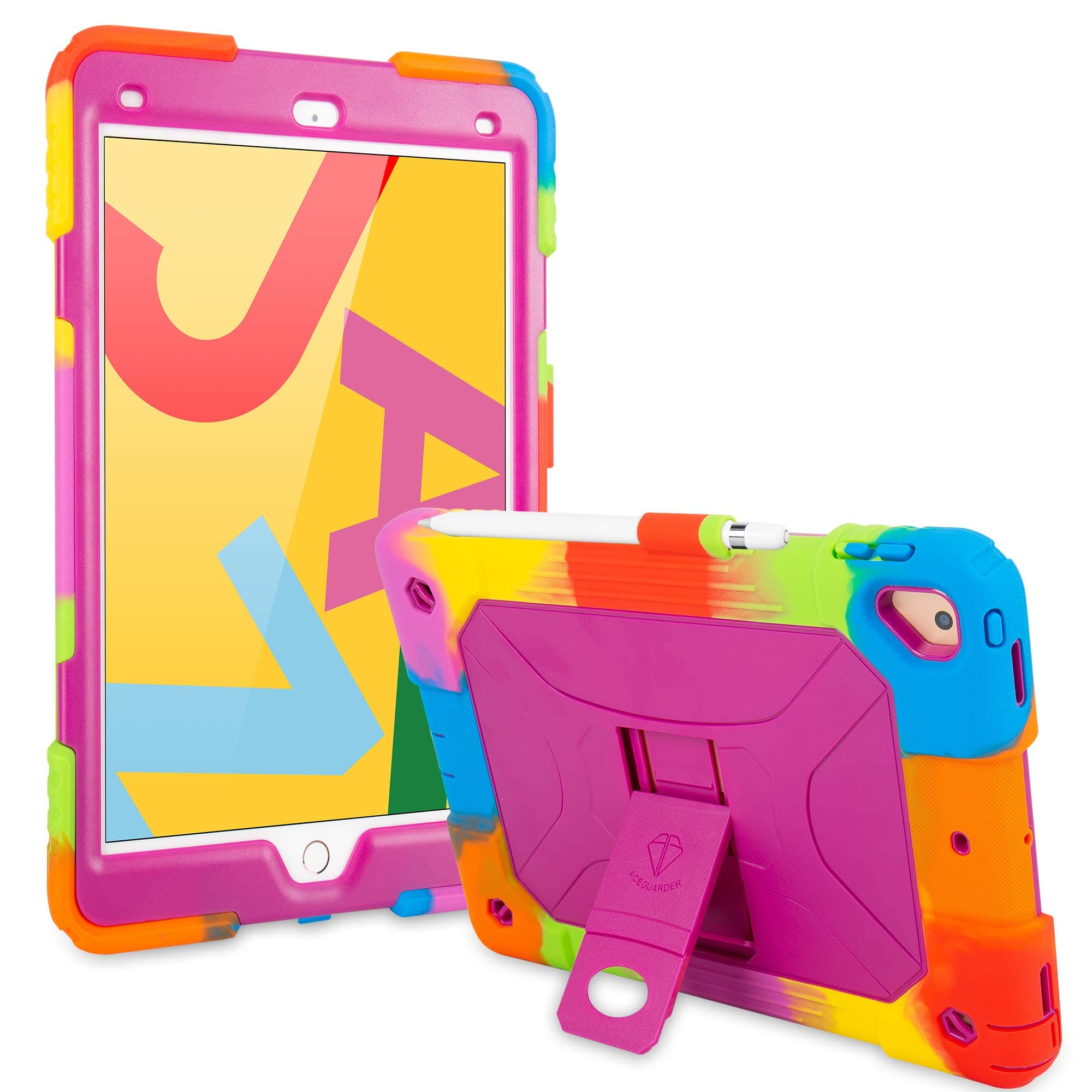 iPad 10.2 Case 2019 iPad 7th 8th Generation Case (10.2-inch 2020 Releases) Shockproof Slim Heavy Duty Protective Case Rugged Cover Adjustable Kickstand - Rainbow Purple