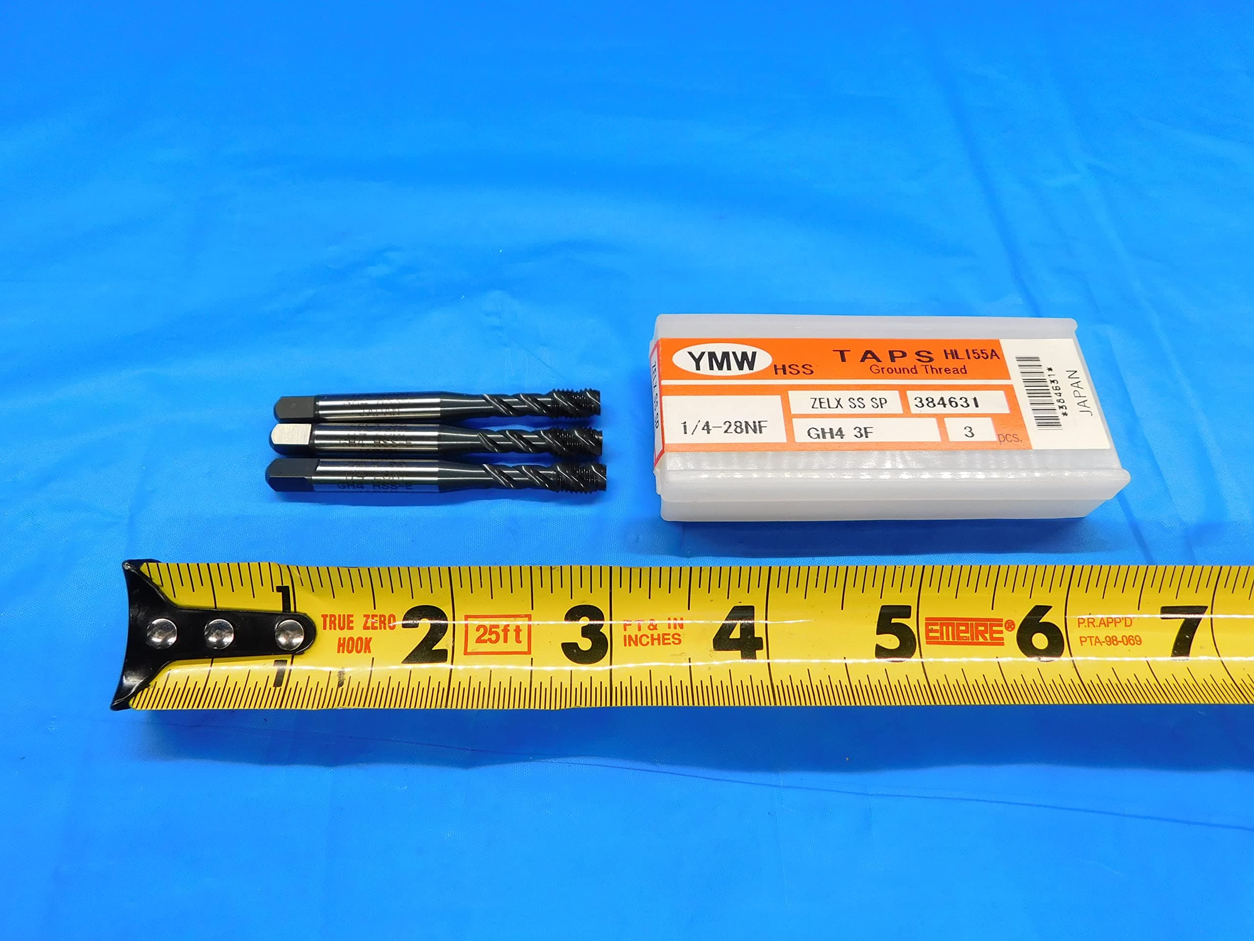 3 PCS YMW 1/4 28 NF GH4 HSSE Oxide Coated Bottoming TAP 3 Spiral Flute .25 Tool - DW20132BW2