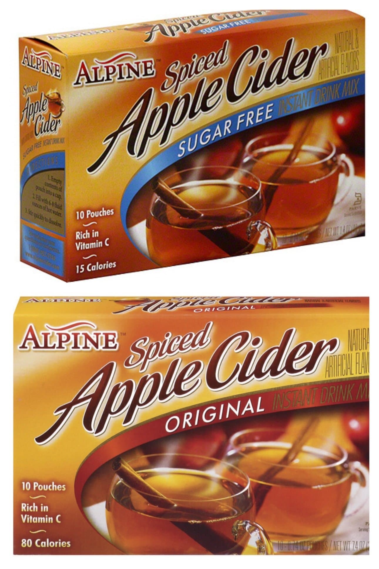 Alpine Spiced Cider Apple Bundle, 1 Original and 1 Sugar Free 10-count Box Each (2 Pack)