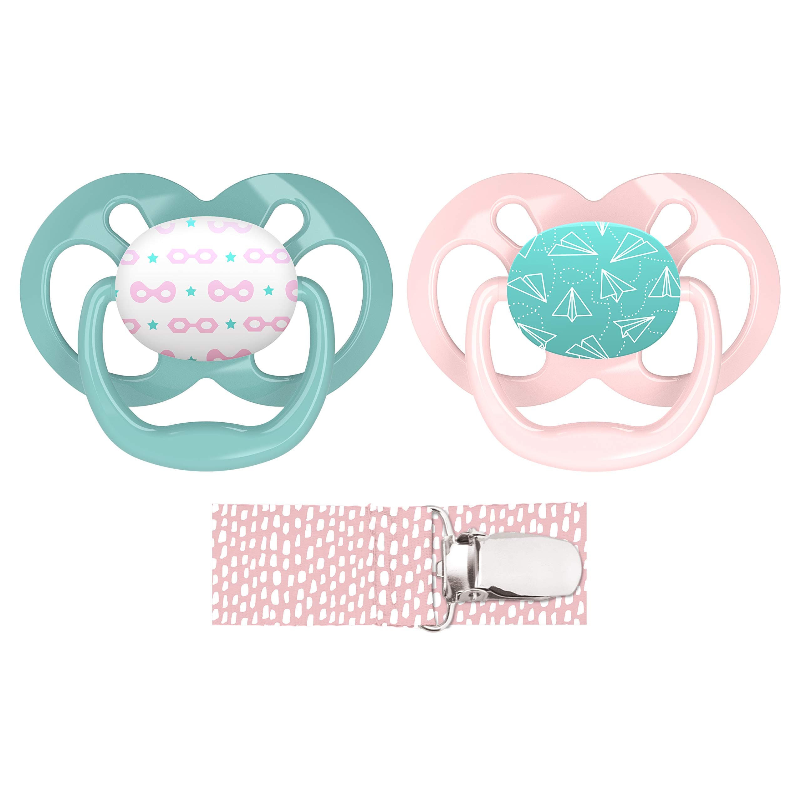 Dr. Brown's Advantage Pacifier with Pacifier Clip (6-12M, Pink, 2 Count)