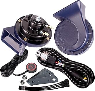 Horn 12V Car Horns Loud Dual-Tone Waterproof Auto Horn Electric Snail Horn Kit with Relay Harness and Switch Button,Universal for Any 12V Vehicles (Blue horn with wire harness and button, 12v)