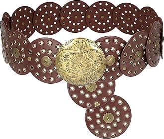 Wide Disc Belt for Women Boho Disk Concho Leather Belts Western Waist Belts for Dress