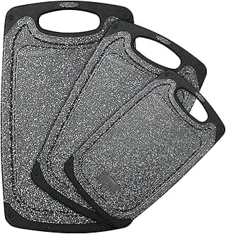 Plastic Cutting Board, 3 Pieces Dishwasher Safe Cutting Boards with Juice Grooves, Easy Grip Handle, Non-Slip, with Grinding Area for Grinding Garlic and Ginger（Dark Grey, XL）