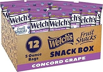 Welch's Fruit Snacks, Concord Grape Snack Box, Gluten Free, 5oz Snack Packs (Pack of 12)