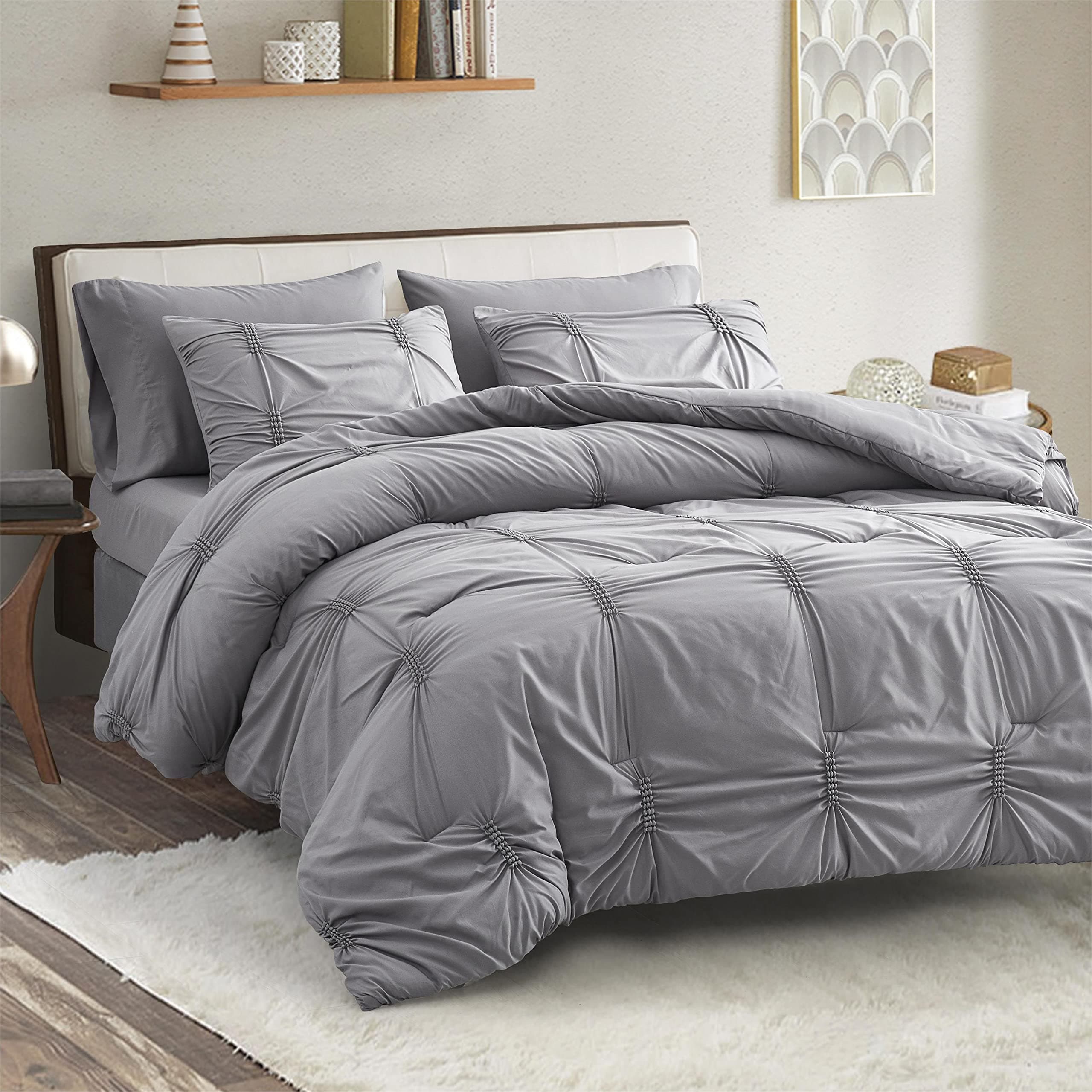 Maple&Stone Grey Comforter King Set - Gray Bedding Set 7 Pieces with Sheet, All Season Bed in A Bag 102x90 inches