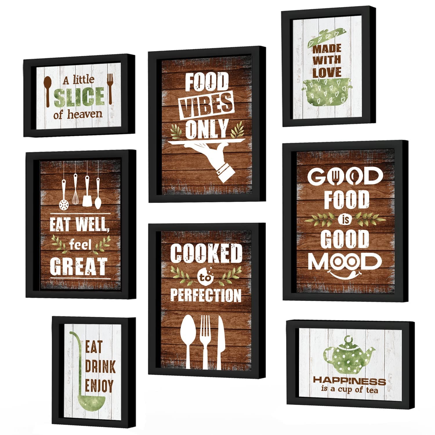 Engineered Wood - Kitchen Quotes Rectangular Wall Frames - (Set of 8) - Dining Frame - Kitchen Quotes Framed Posters - Dining Frame (Kitchen Vintage - Set of 8), 43x30cm, Black