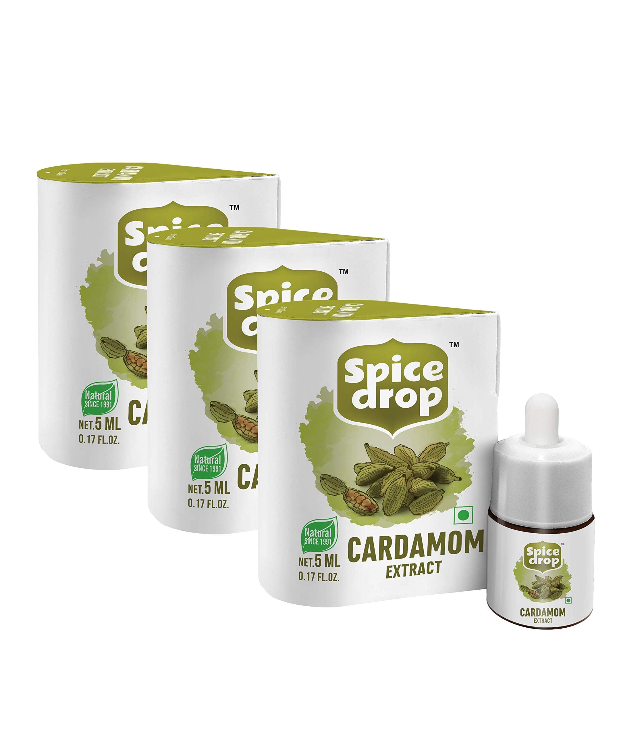 Spice Drop Cardamom Extract - Tea, Coffee, Cooking, Baking, Dessert | 5 ML Equivalent to 80g | Pack Of 3 (240g) | Pure Whole Green Cardamom Pod Extract | No Added Color or Preservative | Vegan