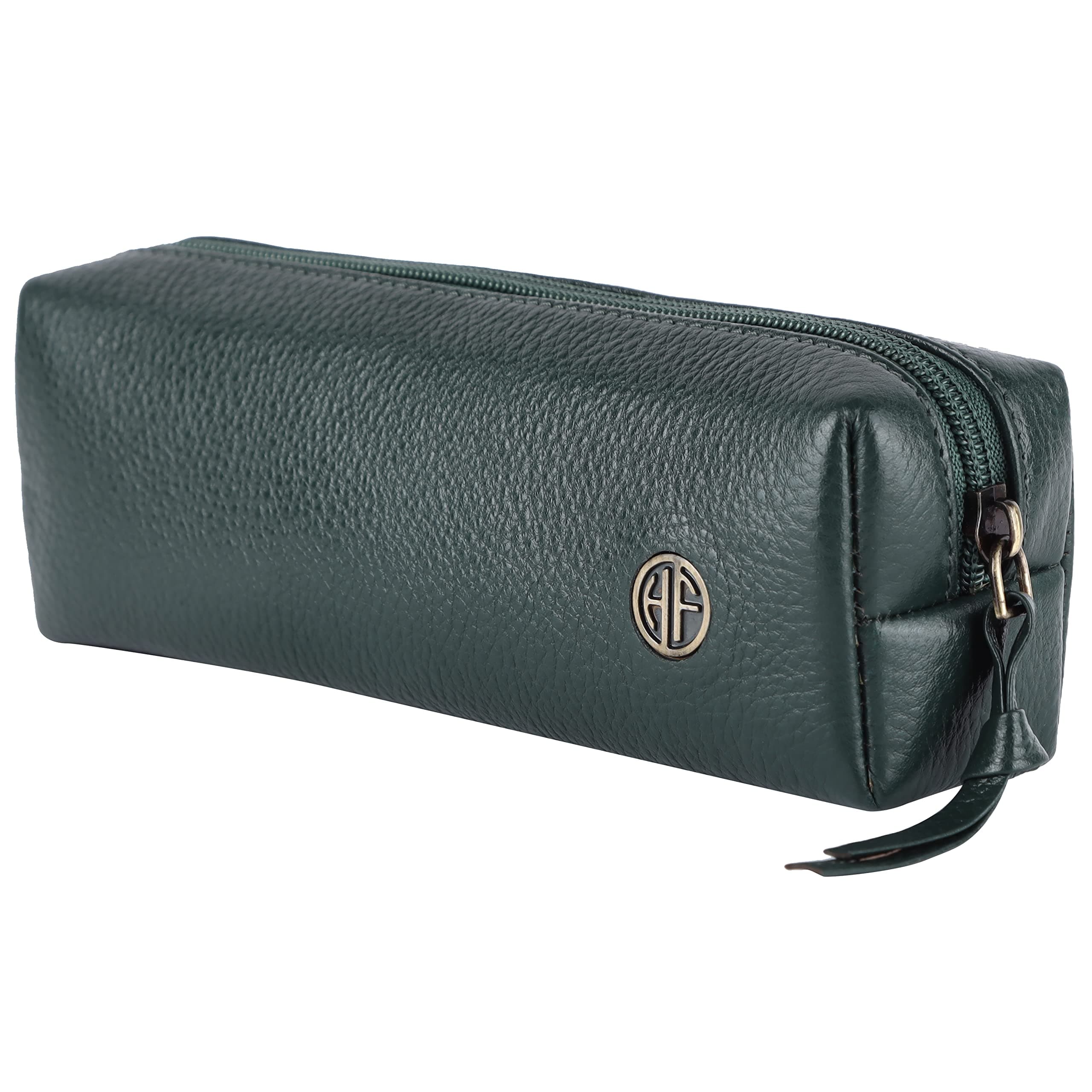 HAMMONDS FLYCATCHER Leather Utility Pouch - Multi-Use Genuine Leather Pencil Case, Cosmetic Pouch, Stationery Pouch, Coin, Makeup Brush Pouch for Women & Men - School & Office Organizer, GREEN, Travel
