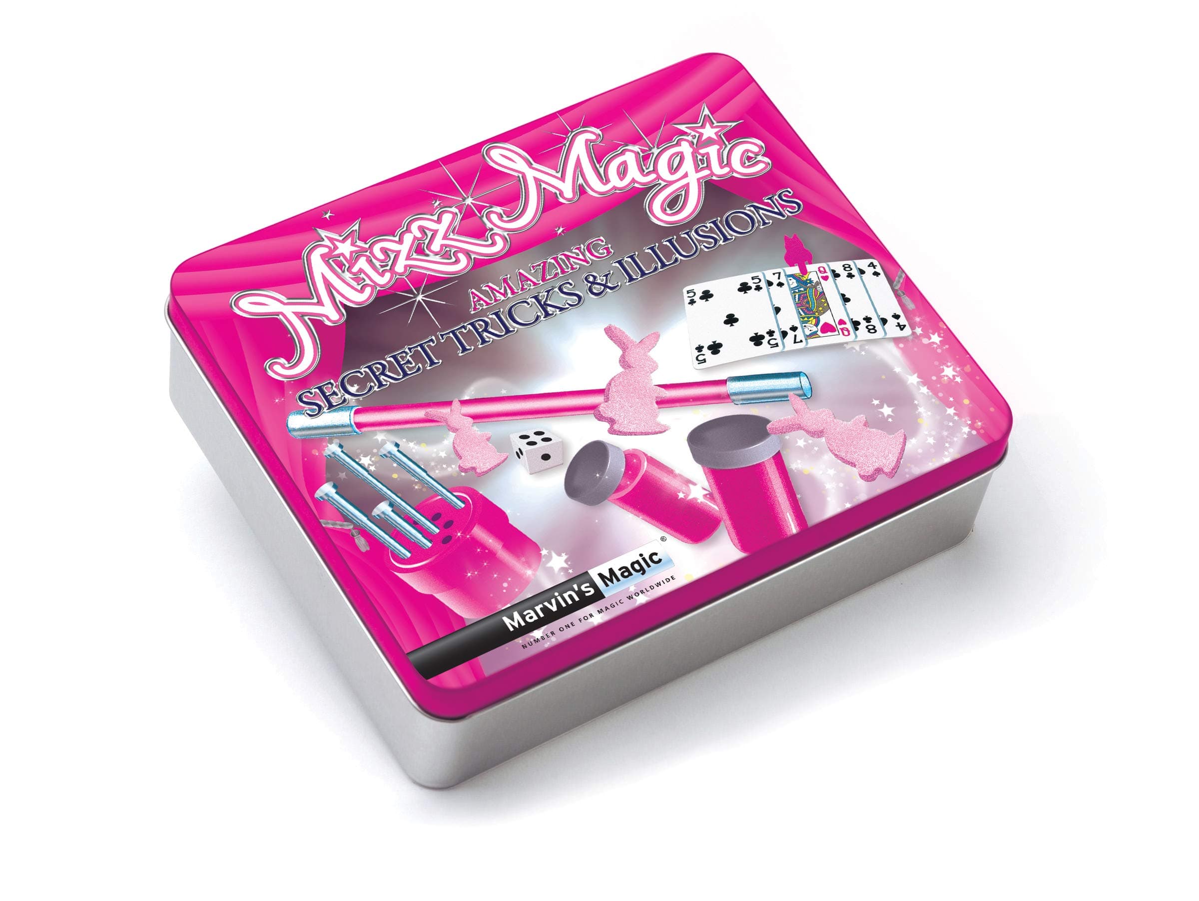 Marvin's Magic - Mizz Magic Gift Tin - Girls Magic Set - Tricks for Kids - Includes Mind Reading Canisters, Changing Cards, Mysterious Cat Clip & More